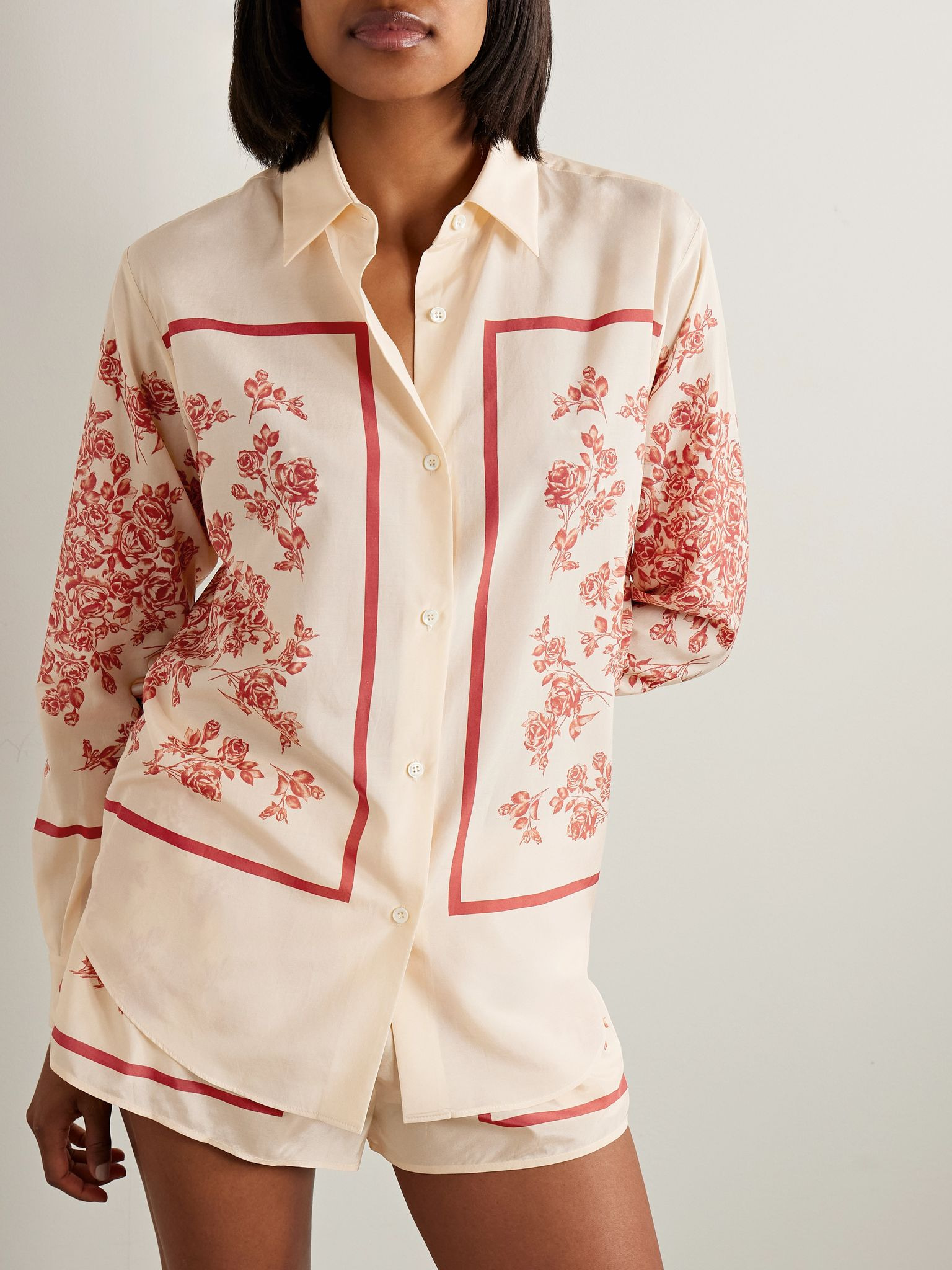 Printed silk and cotton-blend shirt Ecru - 3