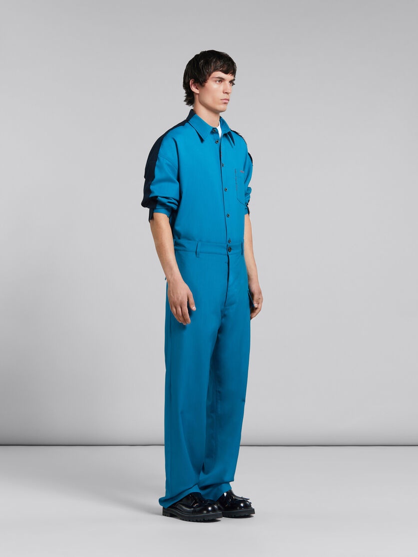 TEAL TROPICAL WOOL TROUSERS WITH UTILITY POCKET - 5