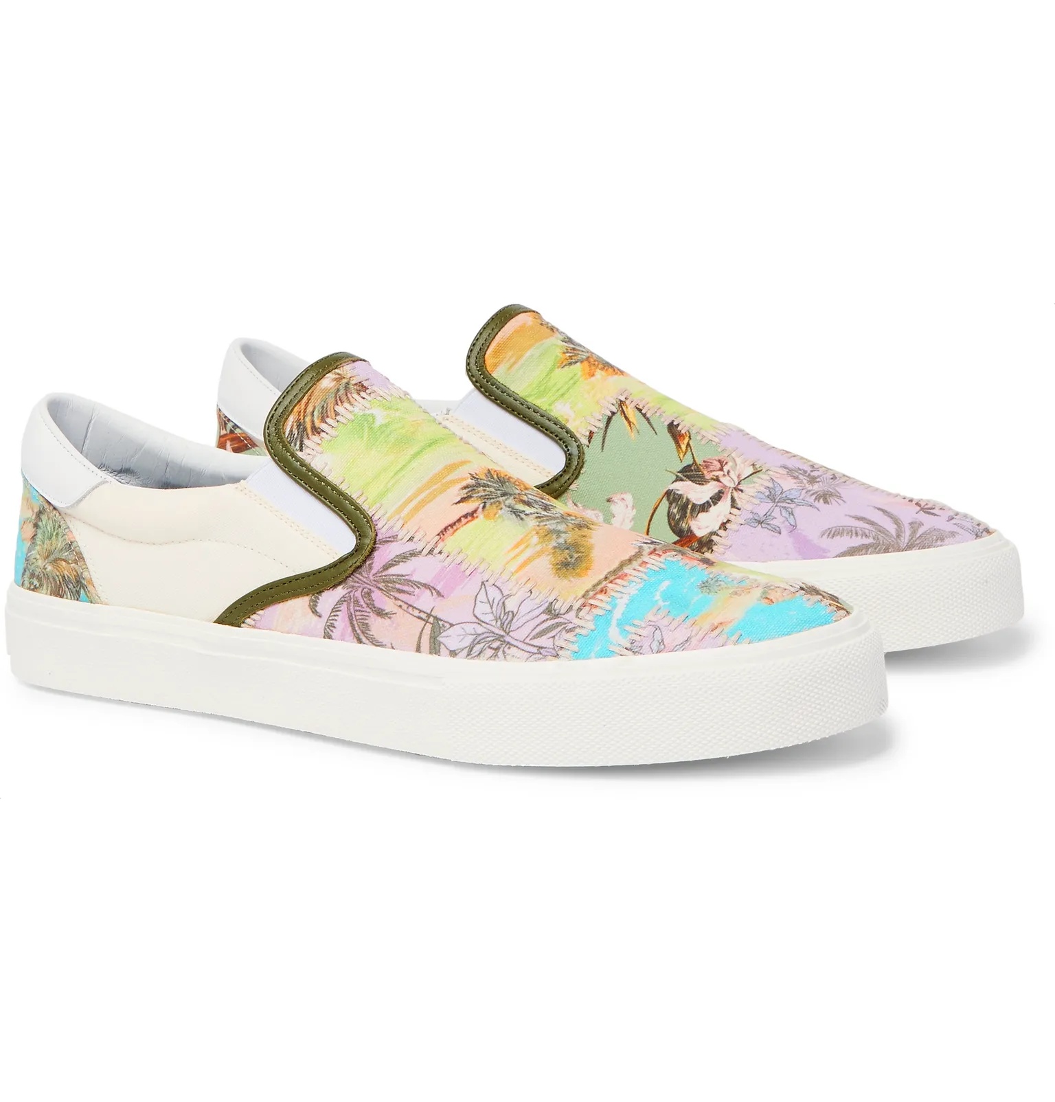 Leather-Trimmed Printed Canvas Slip-On Sneakers - 2