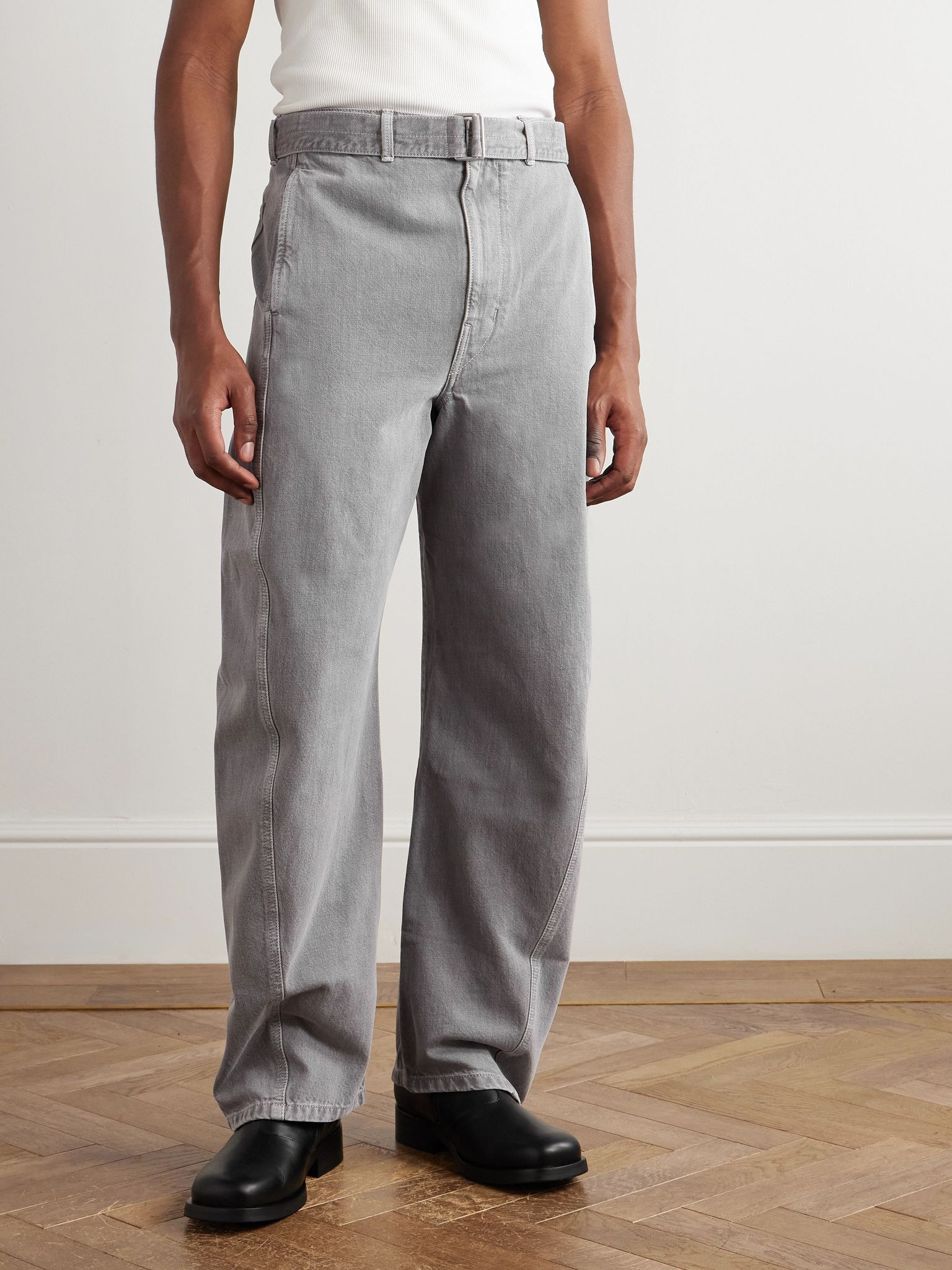 Twisted Wide-Leg Belted Jeans Gray - 3