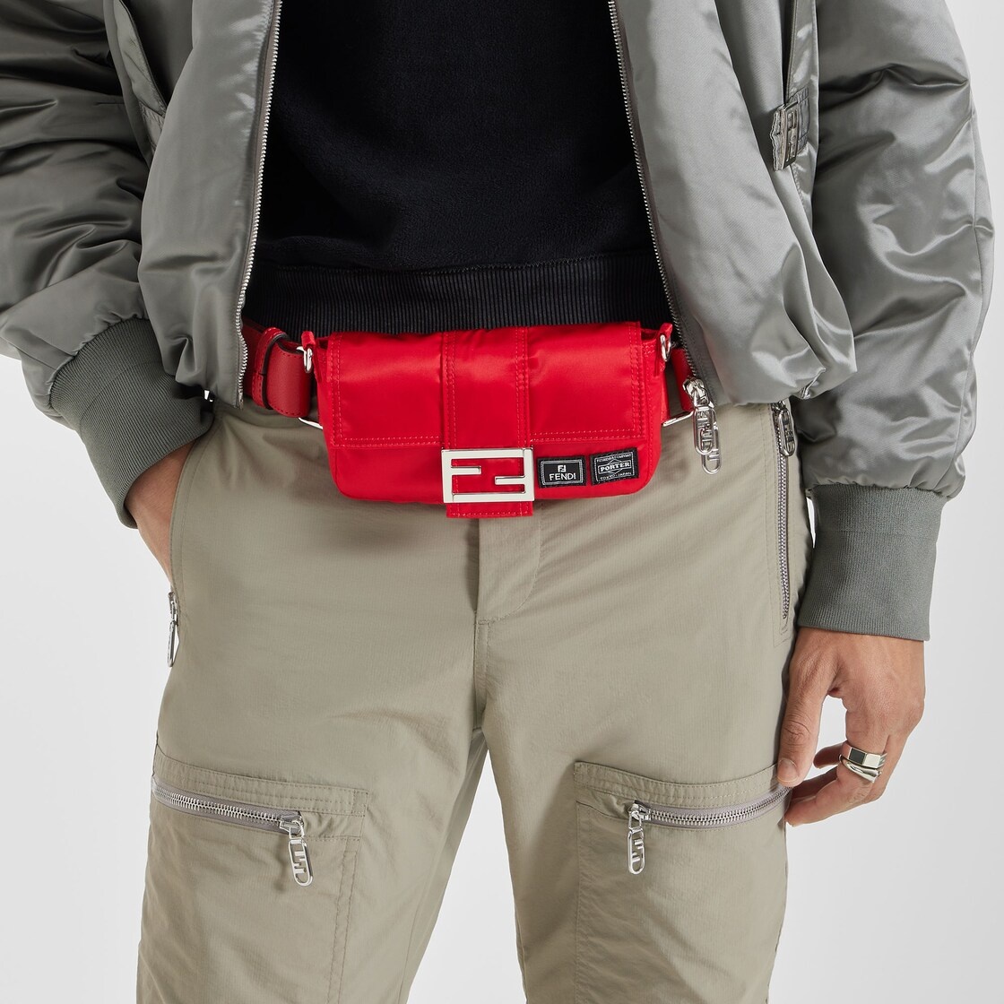 Baguette mini mobile phone pouch made of strong, high performance red Porter® nylon with square flap - 6