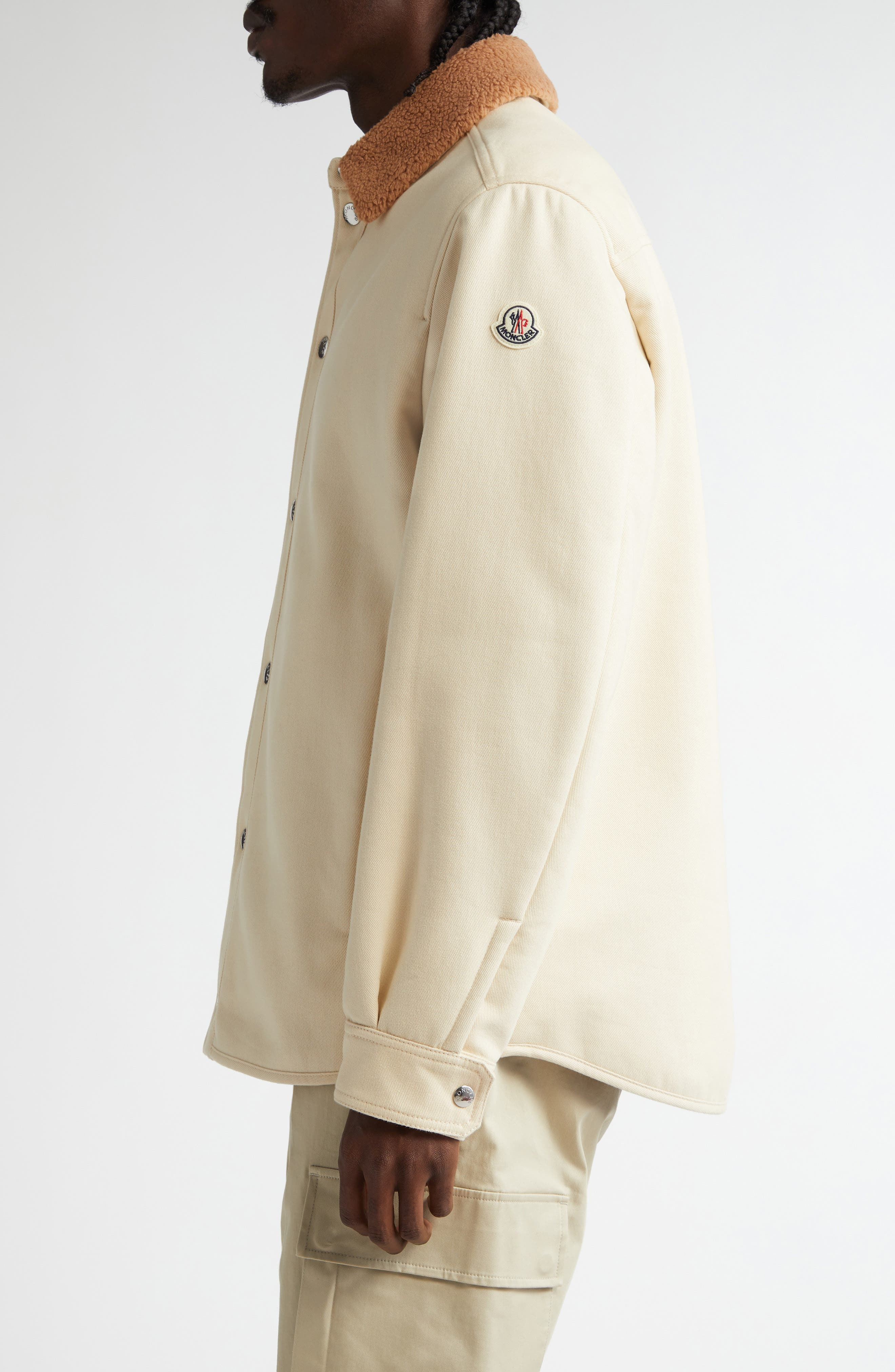 Moncler Teddy Collar Cotton Shirt Jacket in Ivory at Nordstrom - 4
