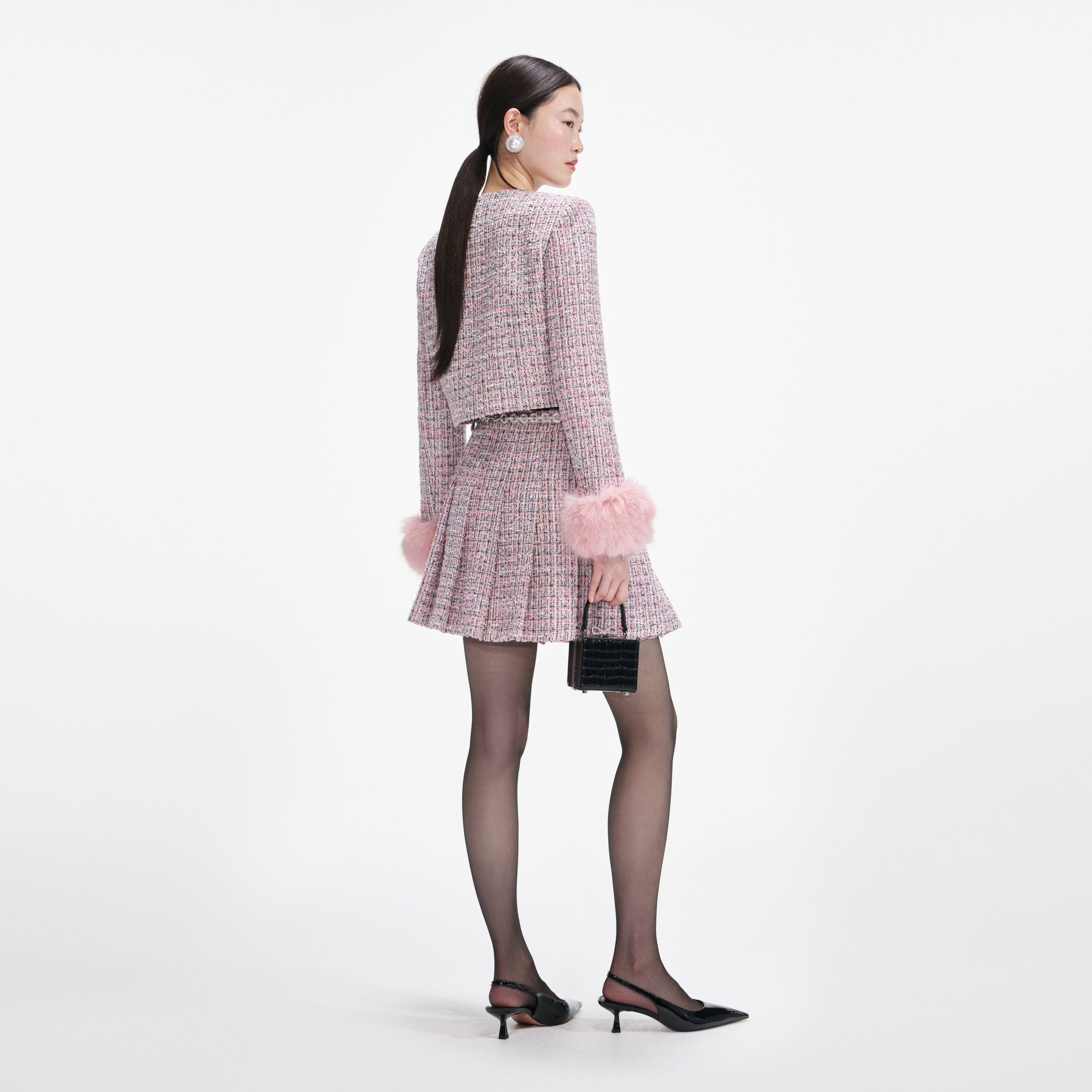 Pink Boucle Crystal Belt Mini Skirt - 3