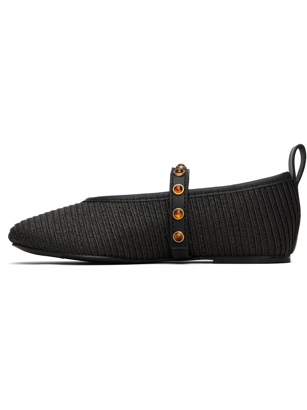 Black Spire Straw Mary Jane Ballerina Flats - 3