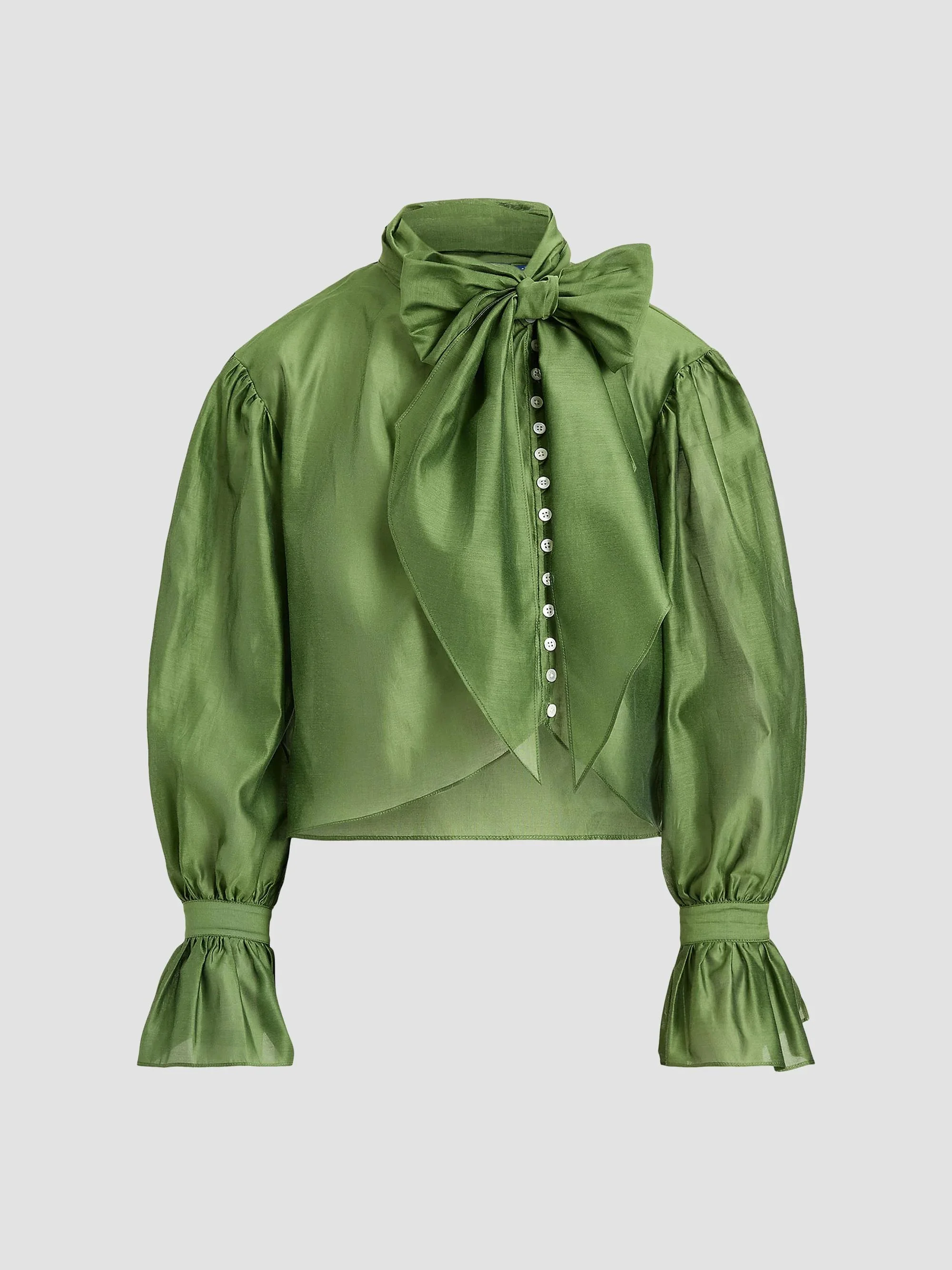 Women's Tie-Bow Organdy Shirt - Green - 1