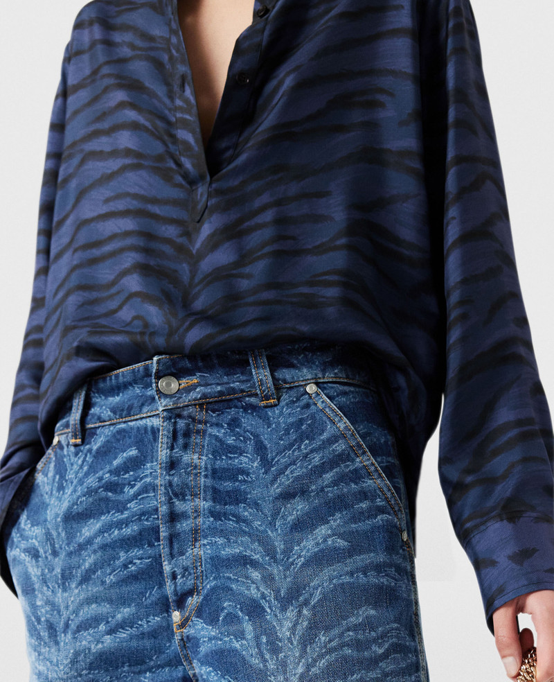 Tiger Print Grandfather Collar Shirt 4