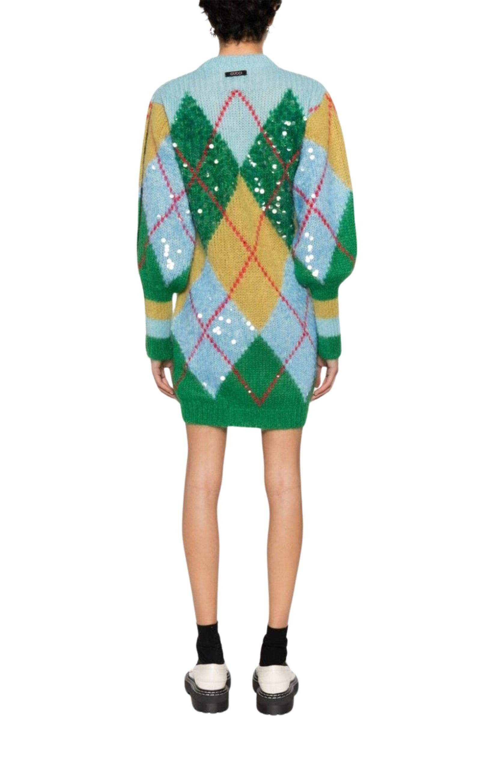 Sequinned Argyle Jumper Dress - 4