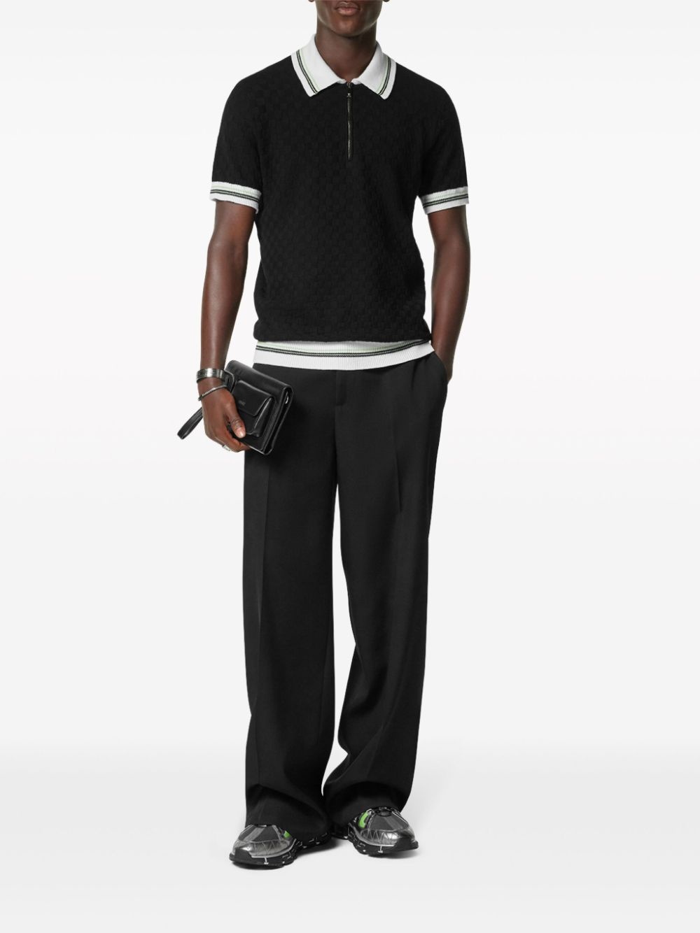 zip-front knit polo top - 2