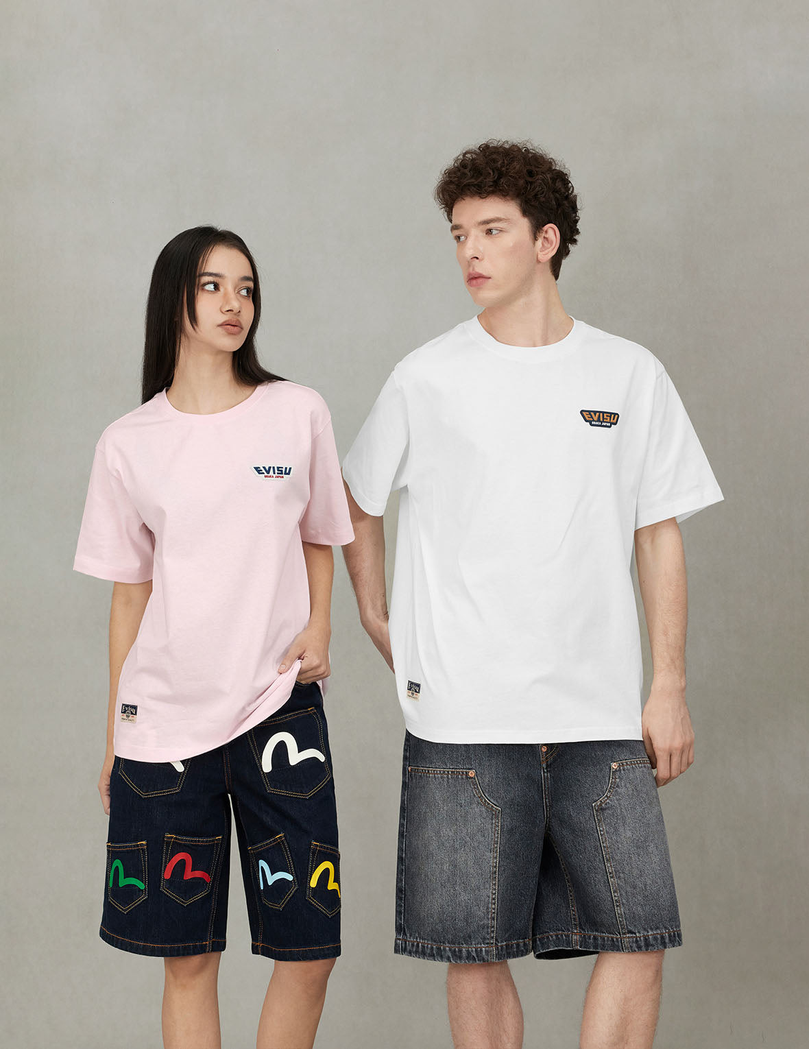 Seagull Print Pockets Oversized Worker Denim Shorts - 7