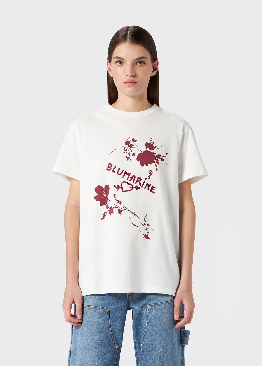 T-SHIRT WITH ROSE PRINT AND BLUMARINE LOGO - 3