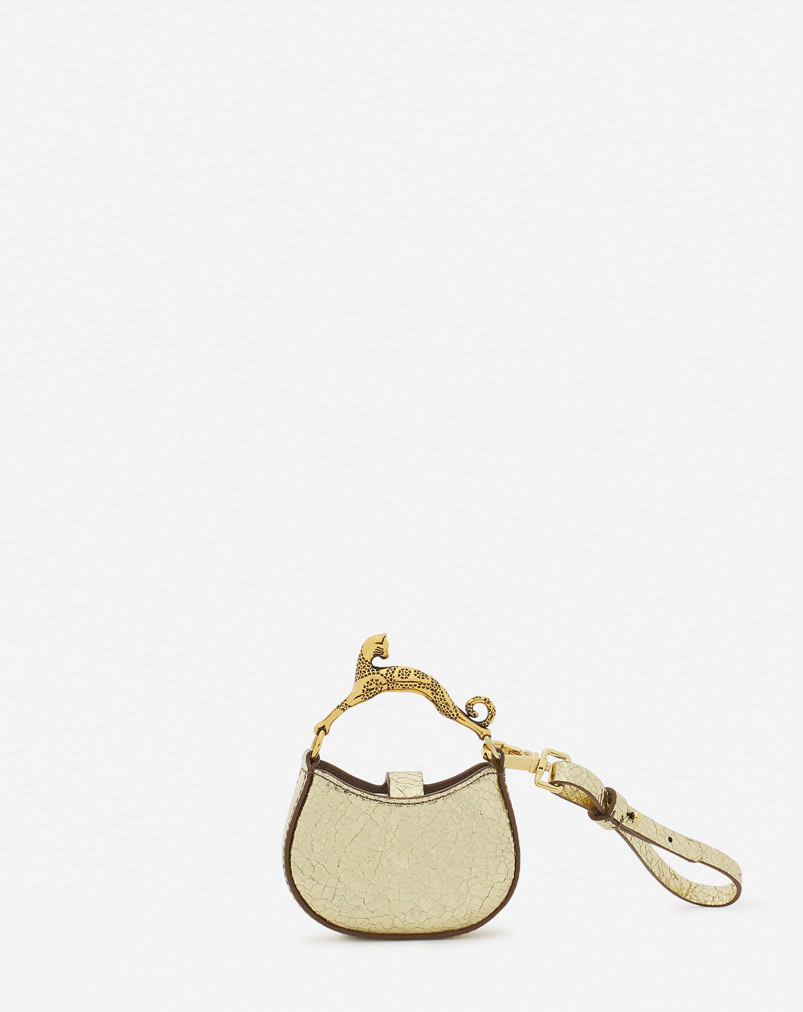 MICRO HOBO CAT CHARM BAG IN CRACKLED METALLIC LEATHER - 6