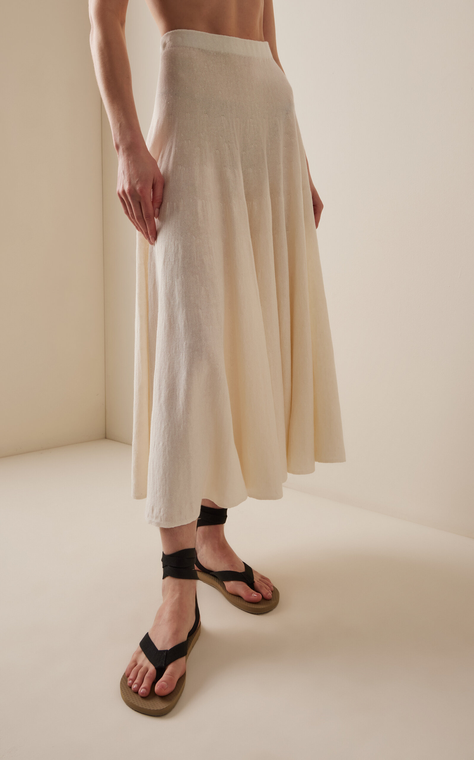 Jaliah Cotton-Blend Knit Midi Skirt white - 3