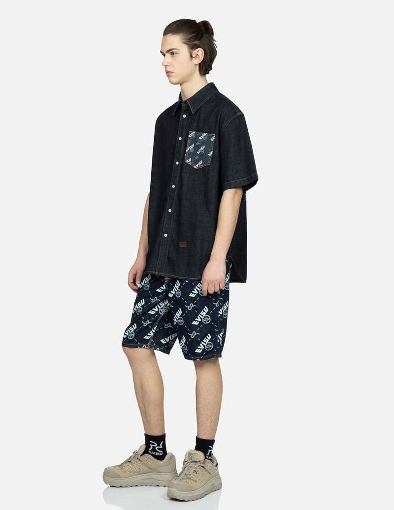 MONOGRAM PRINT DENIM SHORTS 4