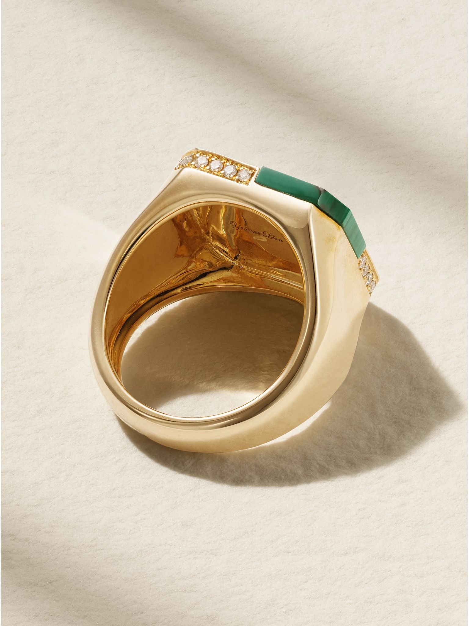 9-karat gold malachite, and diamond ring Gold - 3