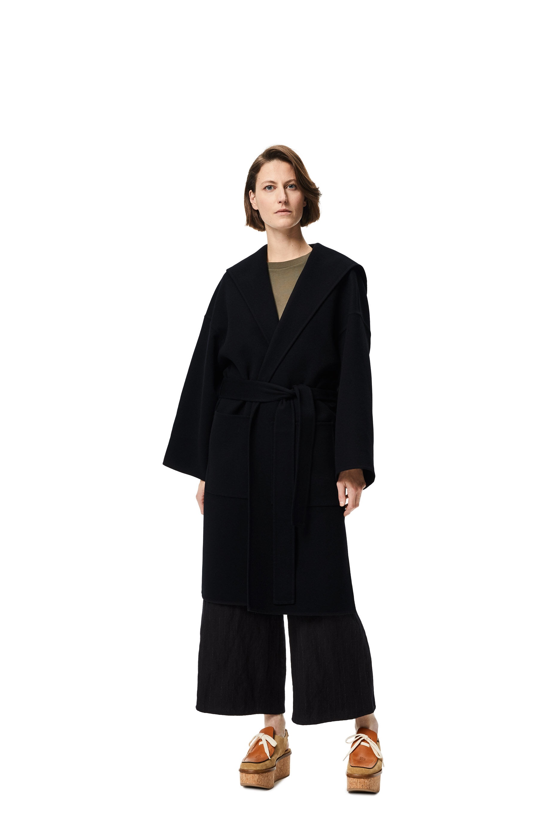 Hooded belted coat in wool and cashmere - 3