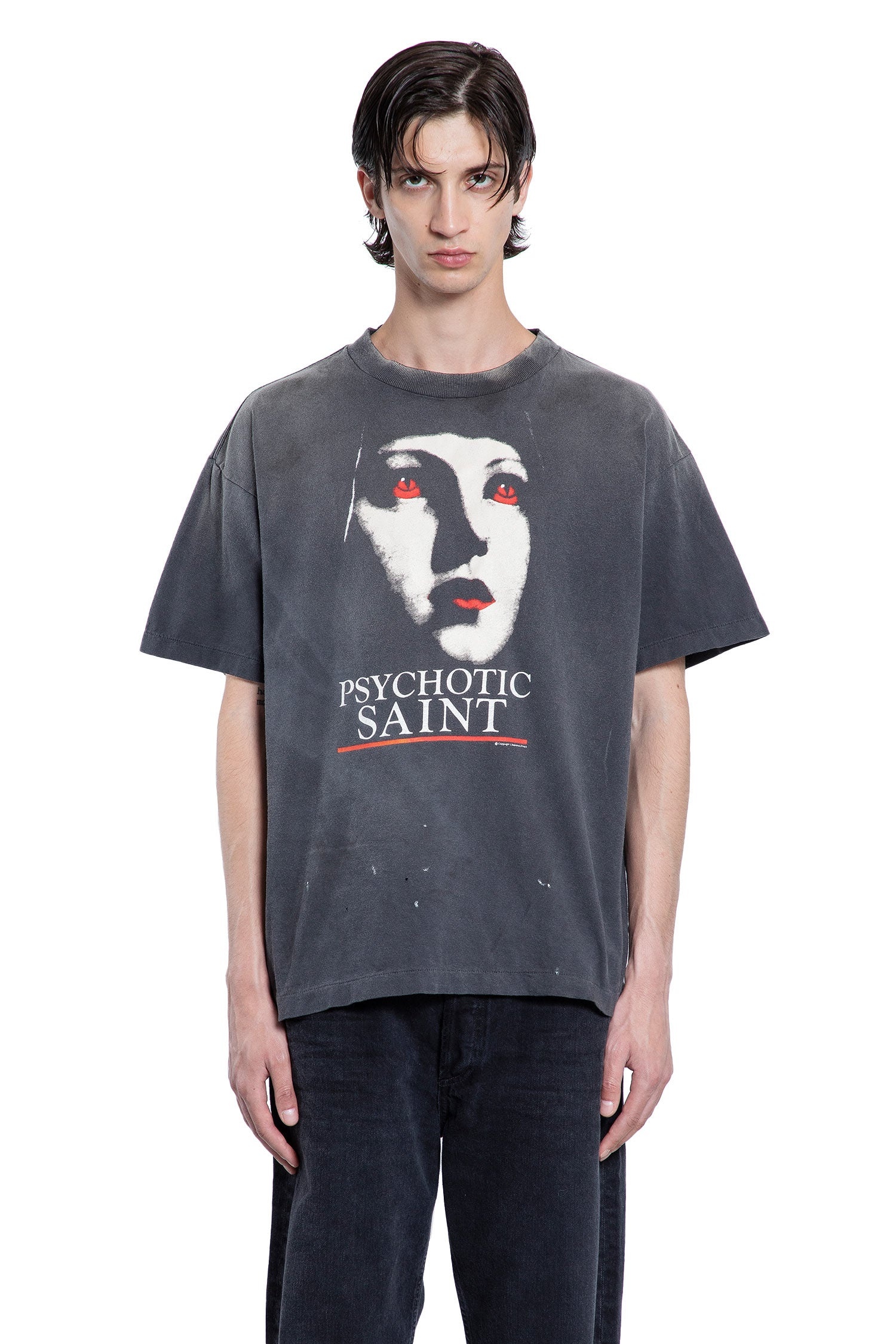 SAINT M×××××× Psychotic Saint Distressed Printed Cotton-Jersey T