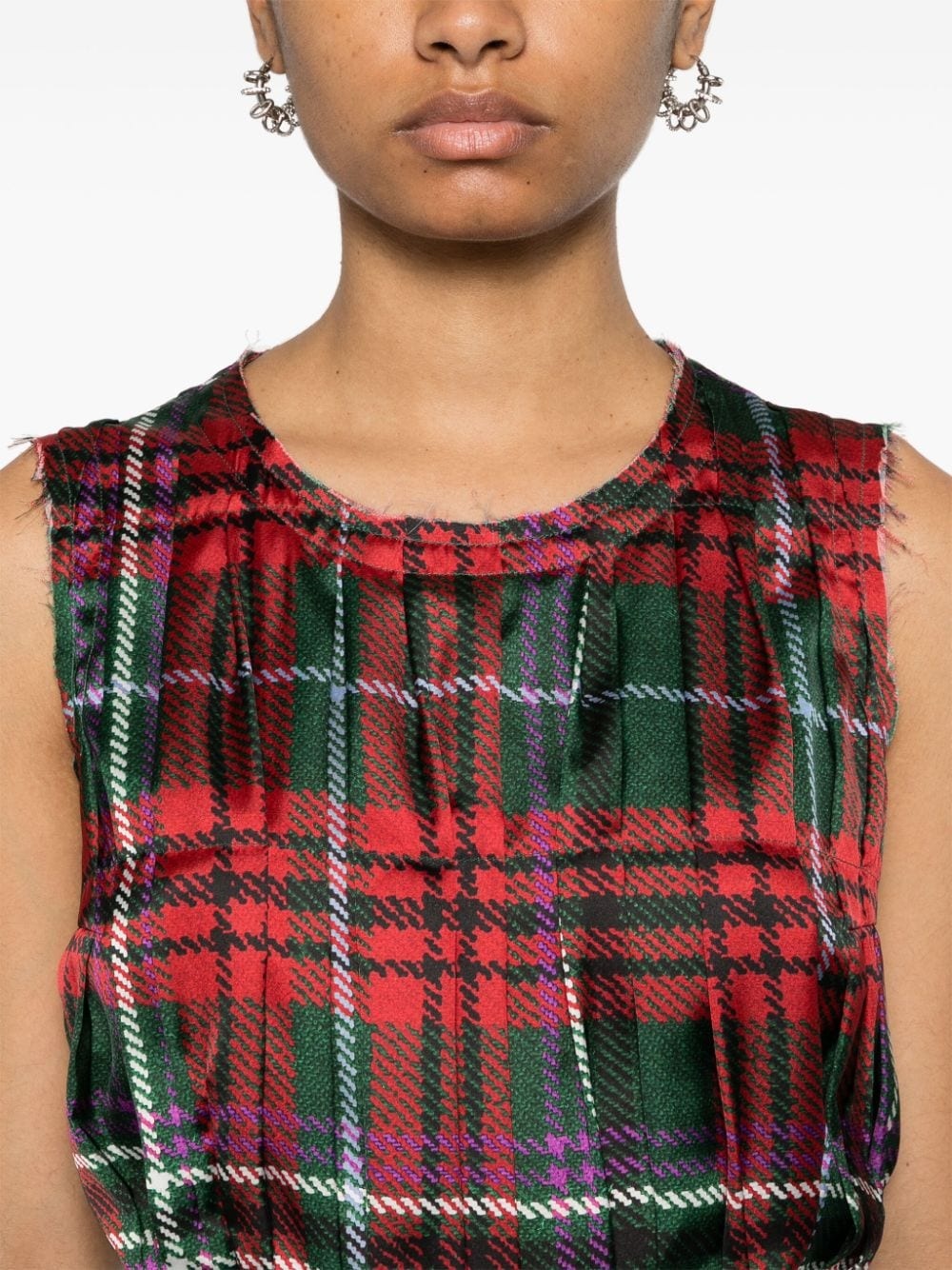 tartan check-pattern satin top - 5