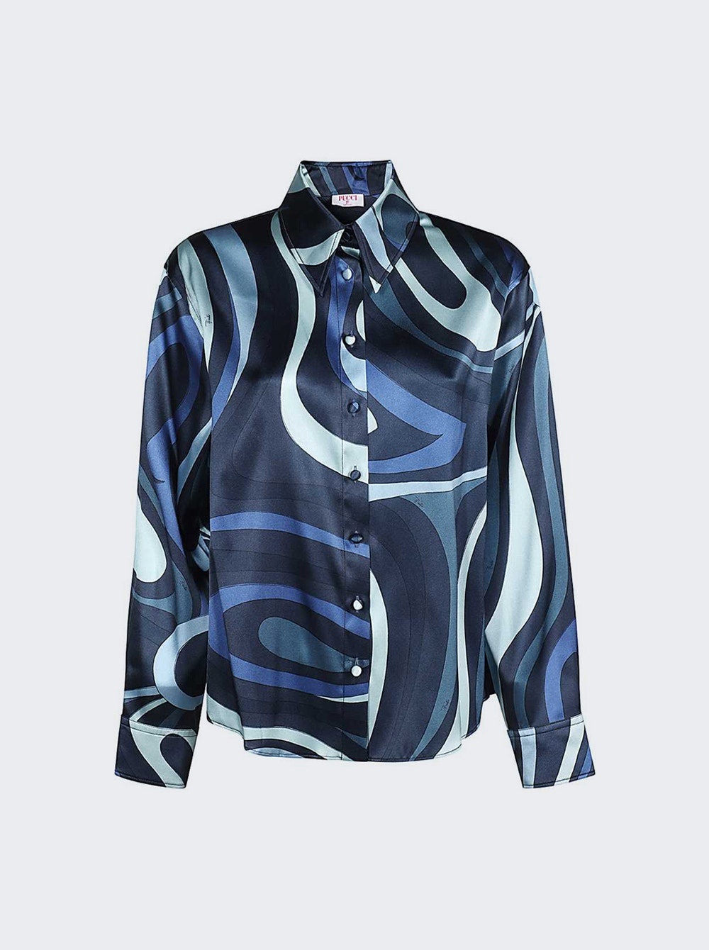 Marmo-Print Silk Long Sleeve Shirt Indigo Blue - 1