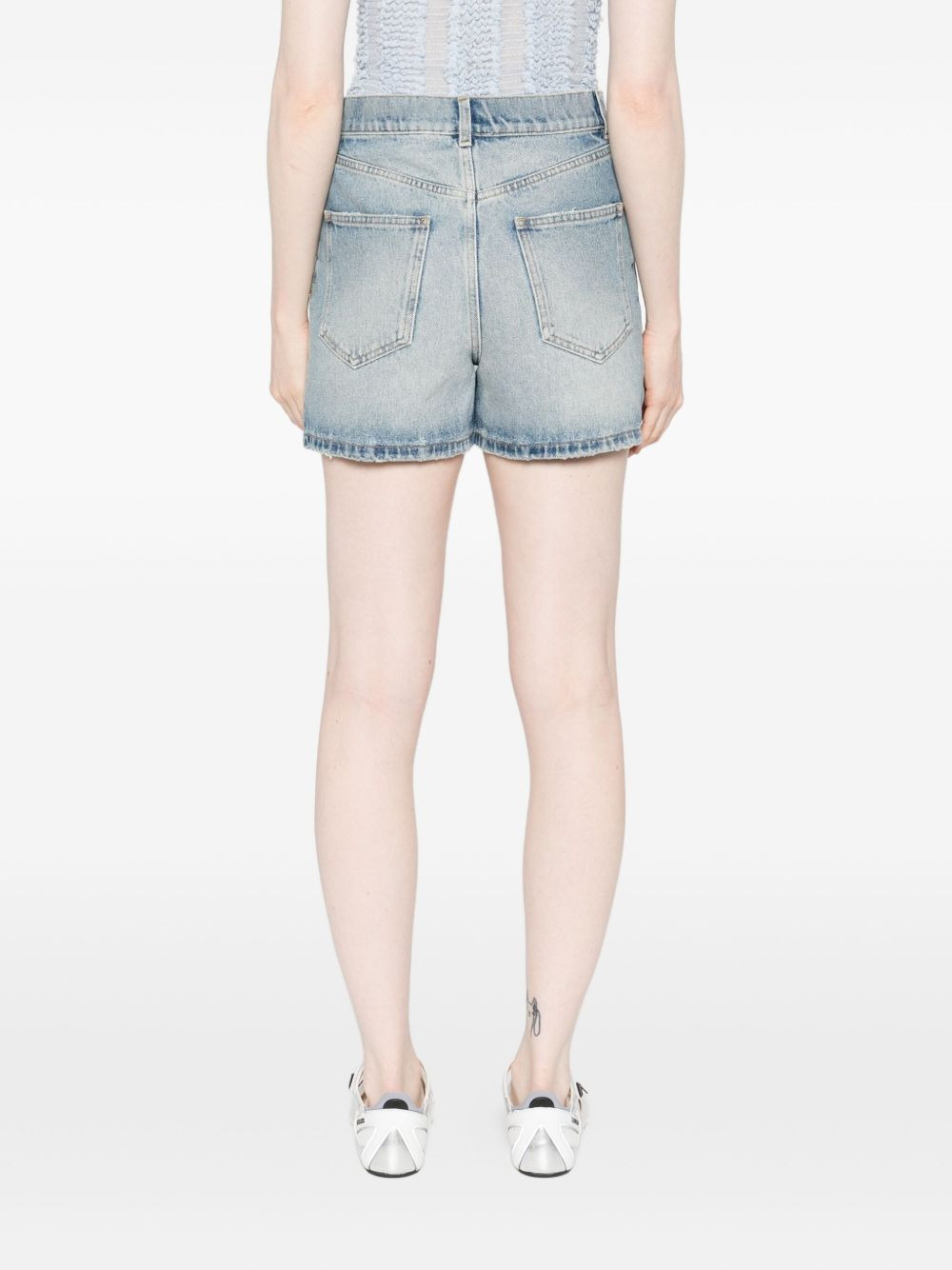patchwork heart denim short shorts - 4