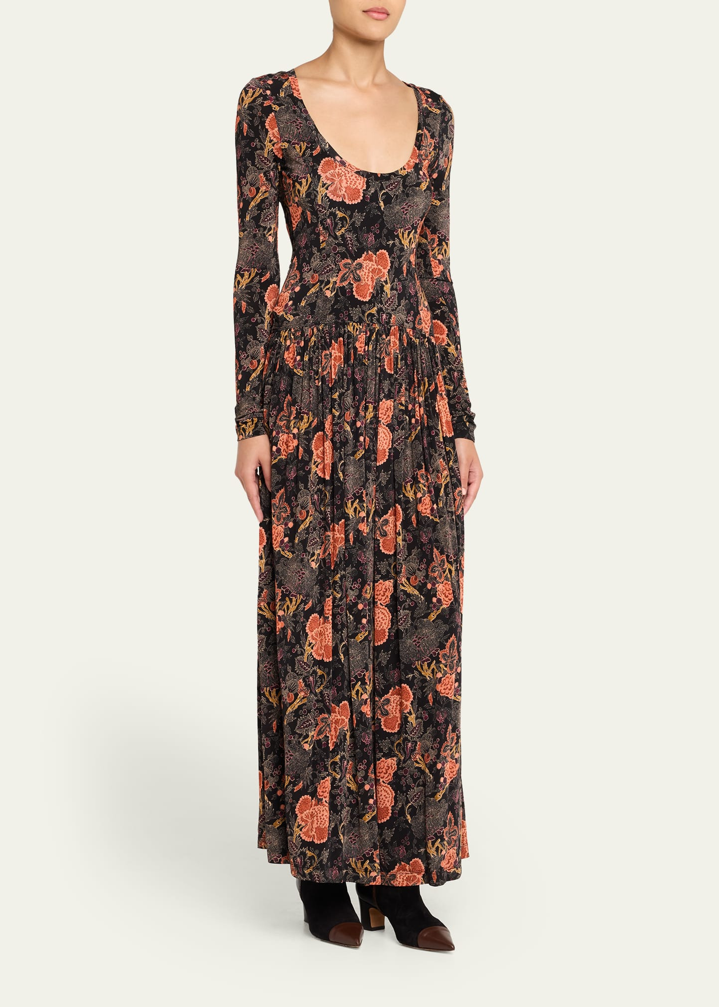 Amal Printed Long-Sleeve Jersey Maxi Dress - 4