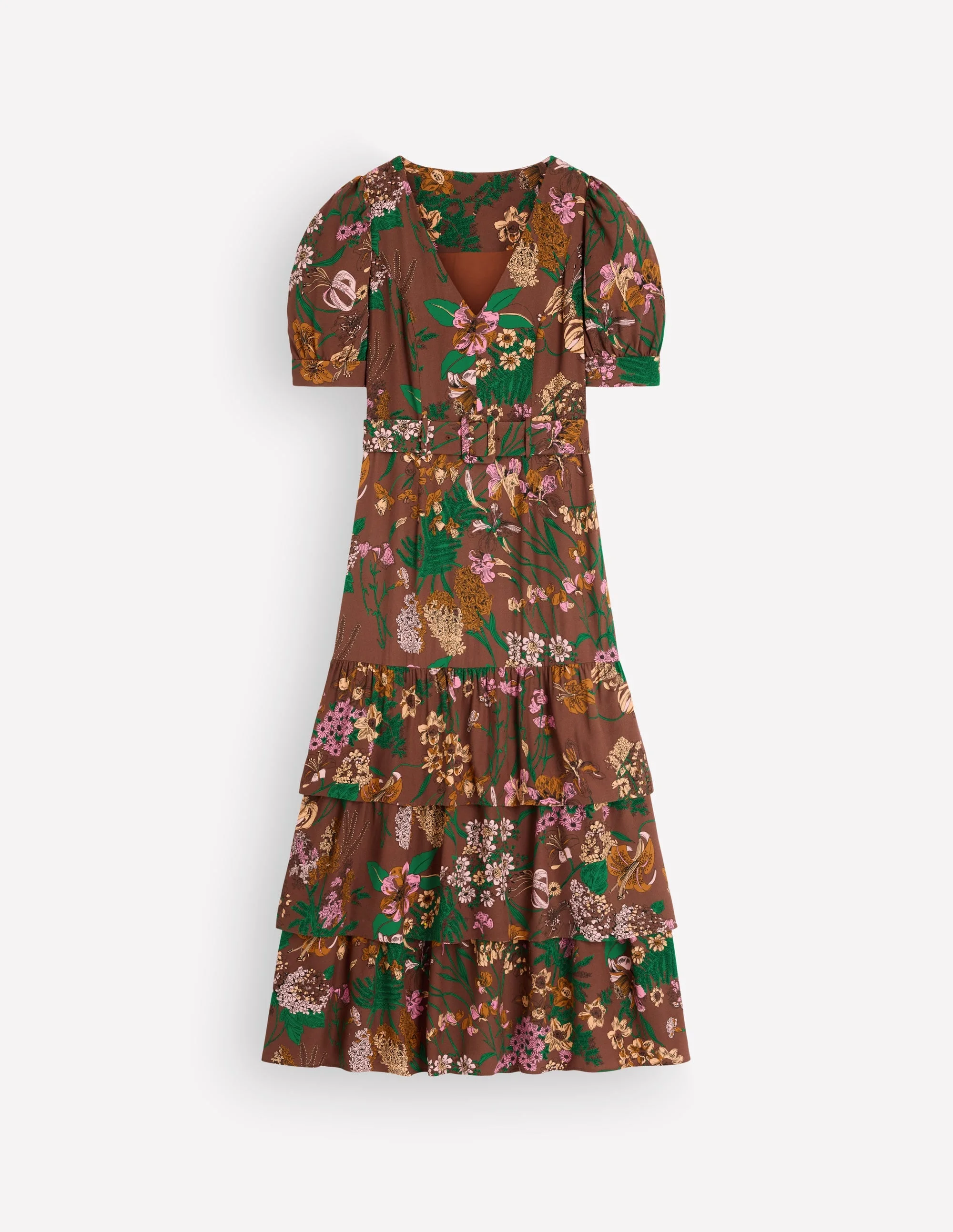 V Neck Layered Dress-Woodland, Whimsical Flora - 1
