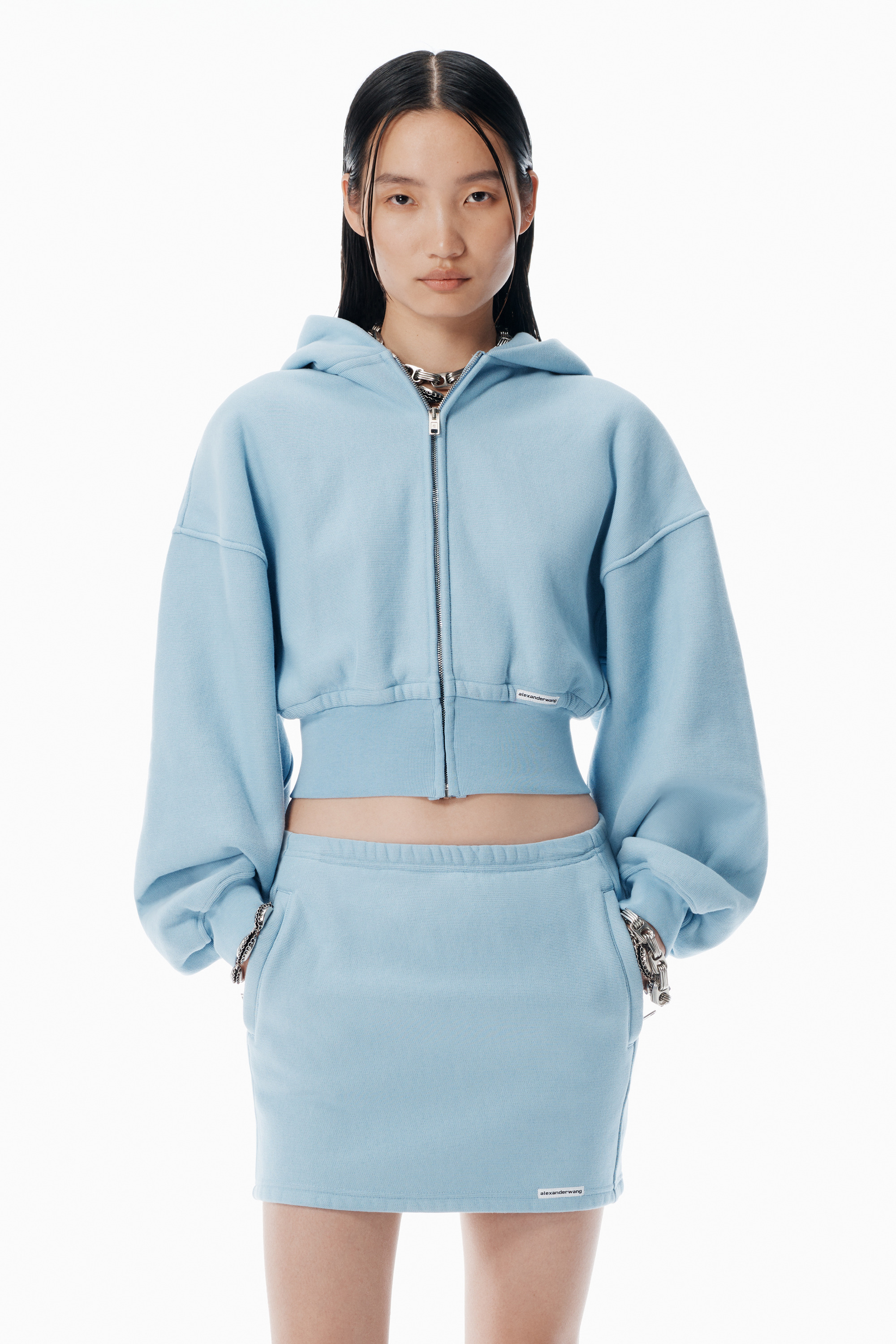 Light Blue Cropped Zip-Up Hoodie - 2
