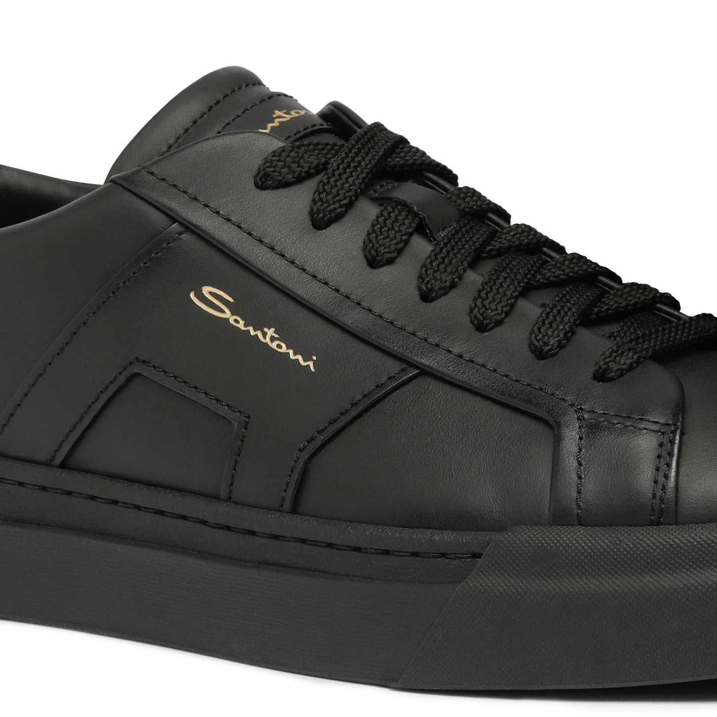 Men’s black leather double buckle sneaker - 6