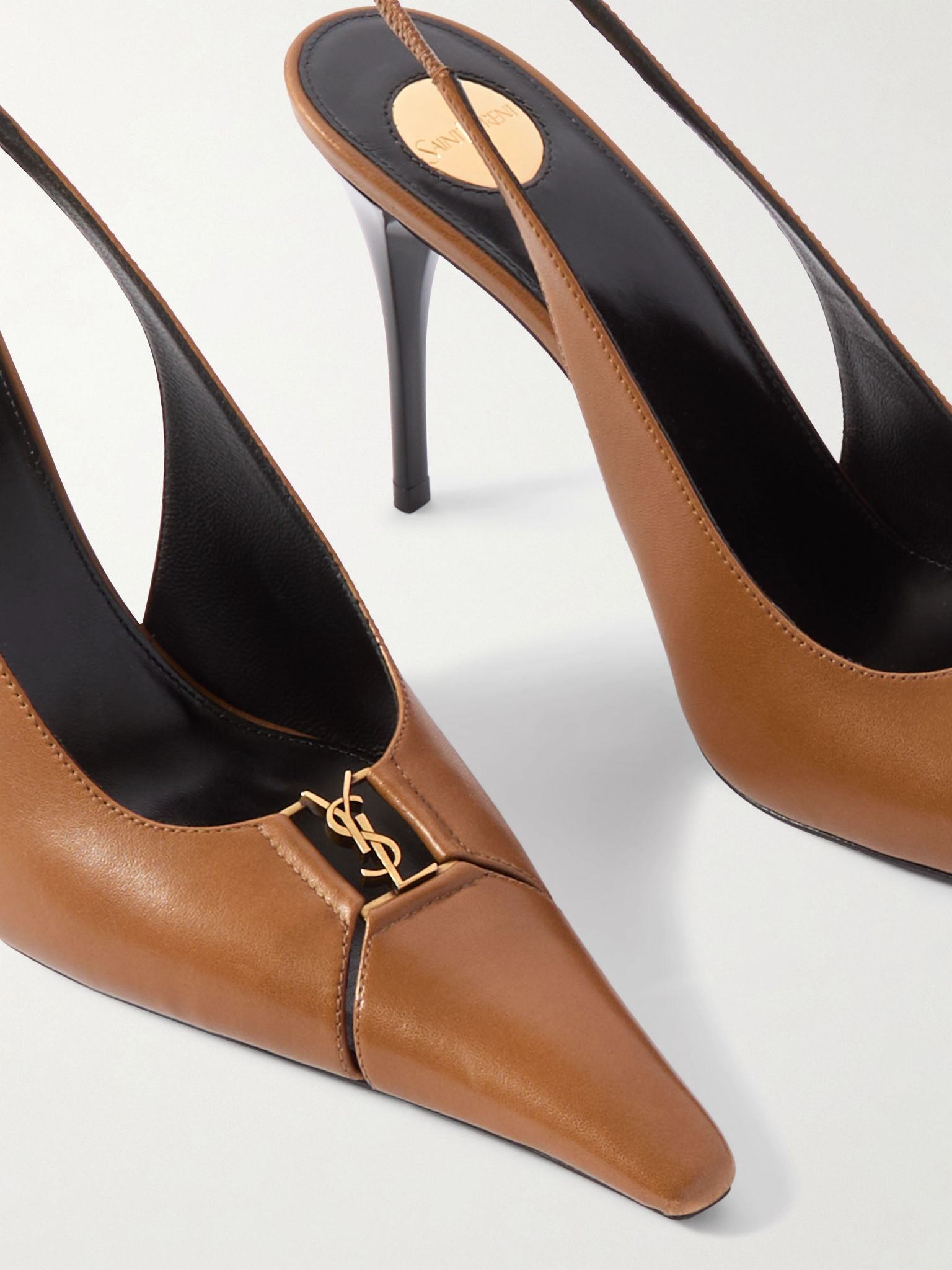 Babylone cutout patent-leather slingback pumps Brown - 4