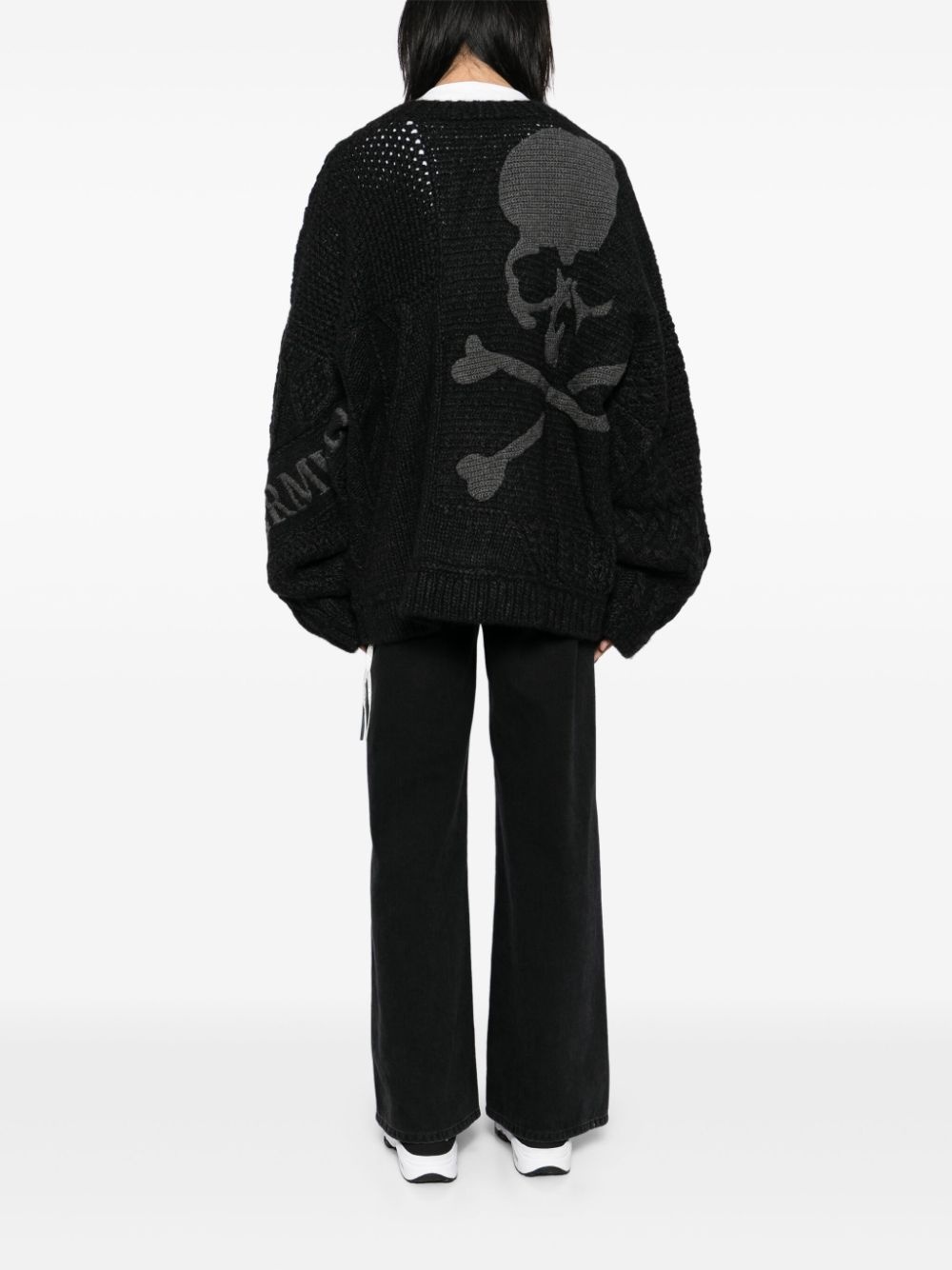 logo cable cardigan - 4