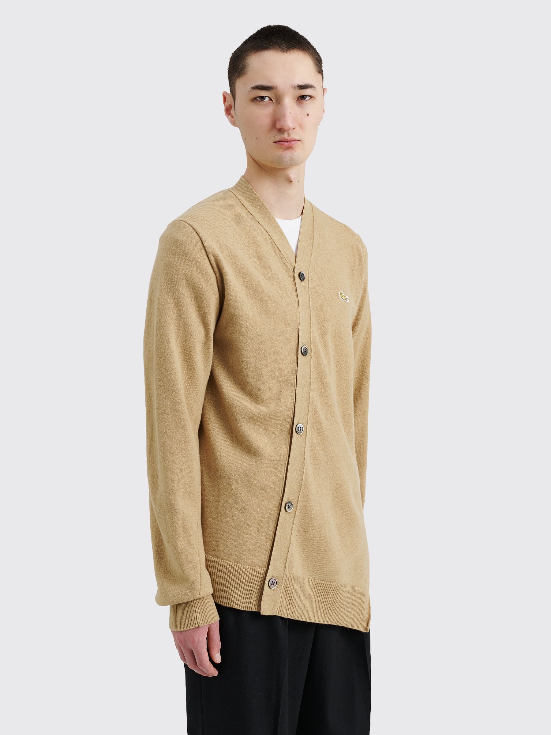 COMME DES GARÇONS SHIRT X LACOSTE KNITTED WOOL CARDIGAN CAMEL - 4