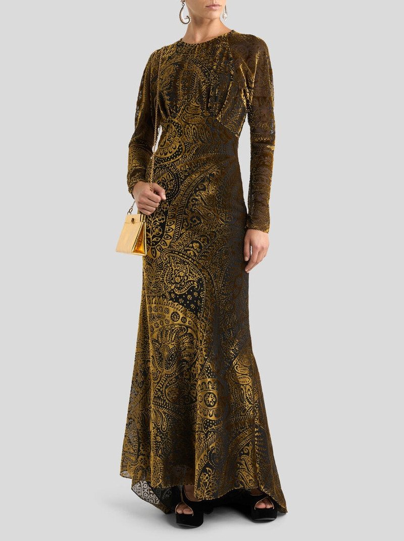 Etro LONG BURNOUT VELVET DRESS WITH FLORAL PAISLEY MOTIF outlook