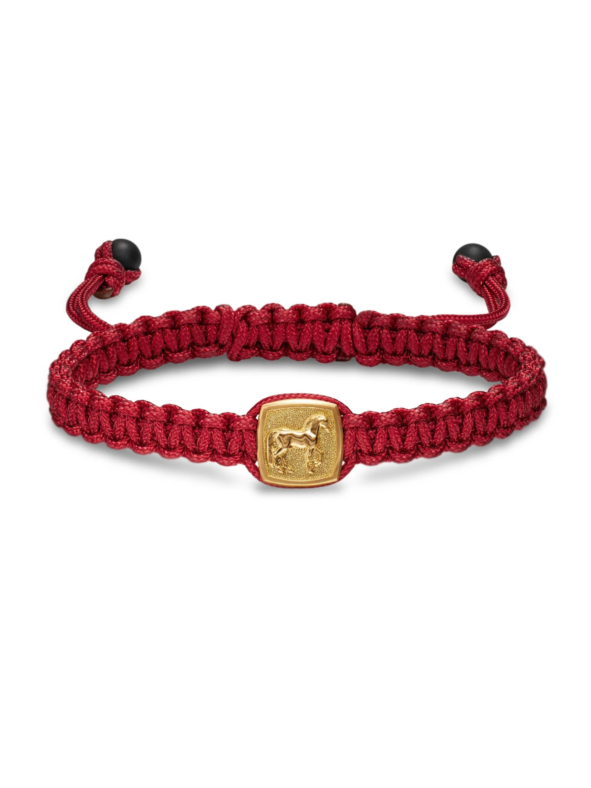 Men's Petrvs Horse Black Nylon Woven Station Bracelet in 18K Yellow Gold - Red - 1