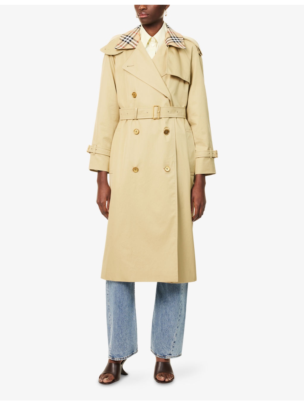 Castleford Check-Print-Collar Cotton-Poplin Trench Coat - 3