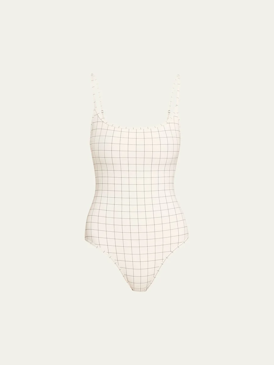 Windowpane One-Piece Swimsuit - 1