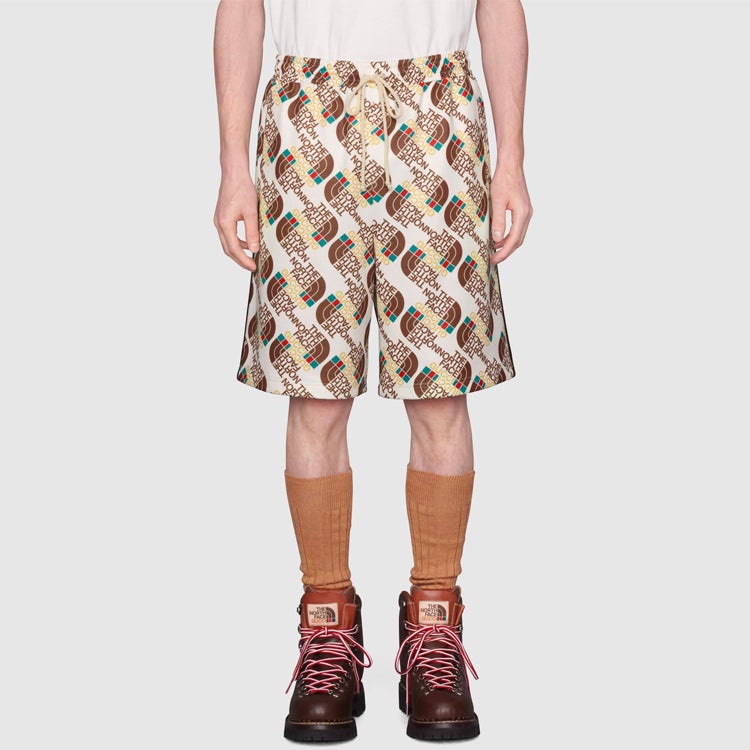 Men's Gucci x THE NORTH FACE Crossover SS21 Webbing Printing Plain Weave Knit Shorts Ivory 651333-XJ - 2
