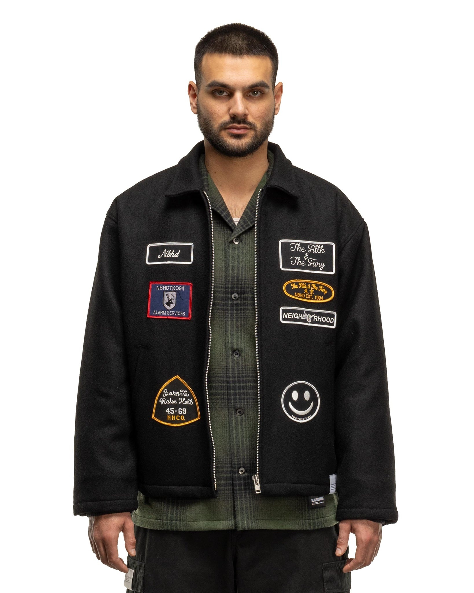NEIGHBORHOOD Men's Melton Zip Work Jacket Black - Jackets