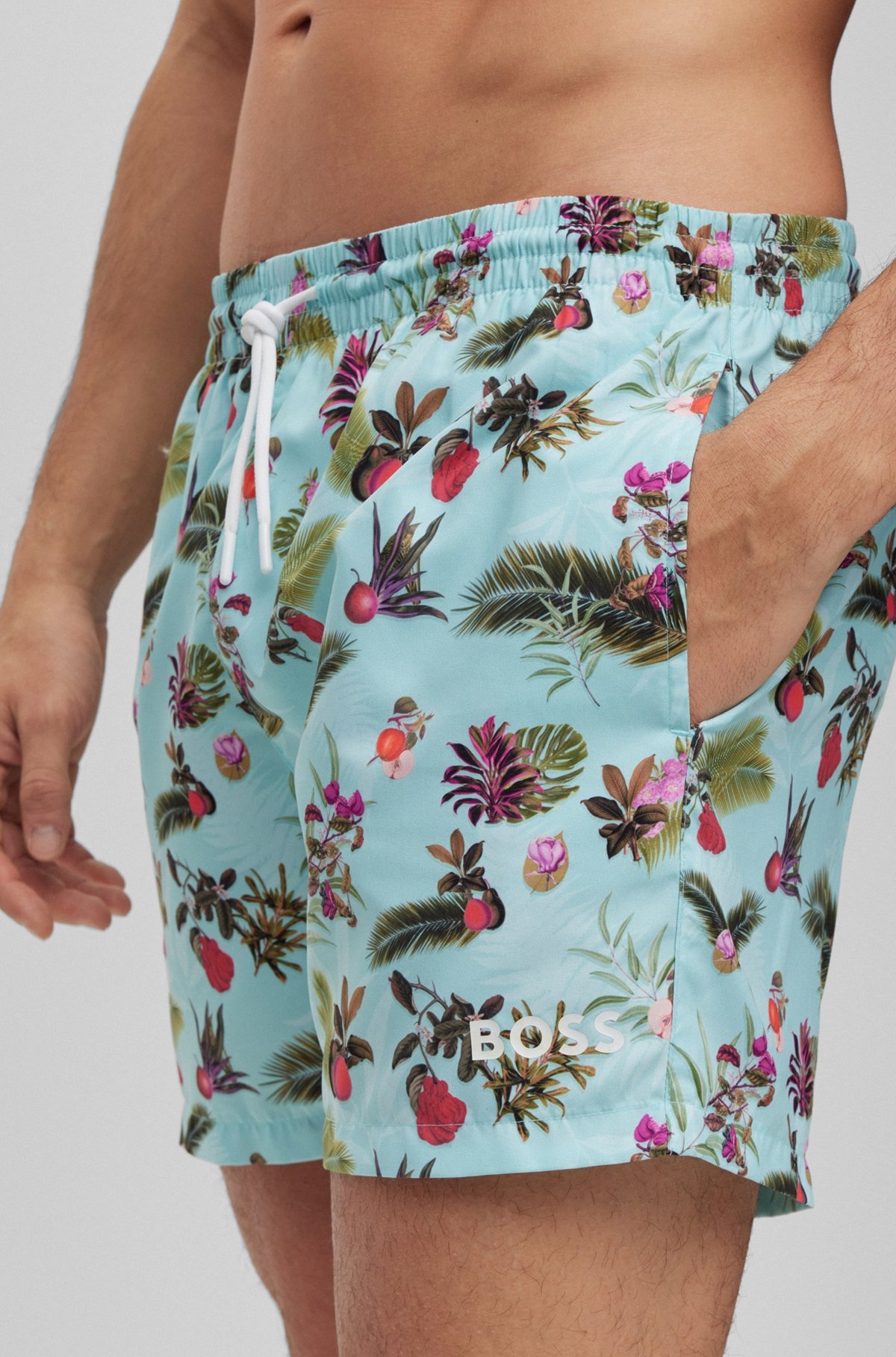 FLORAL-PRINT SWIM SHORTS WITH LOGO DETAIL - 3