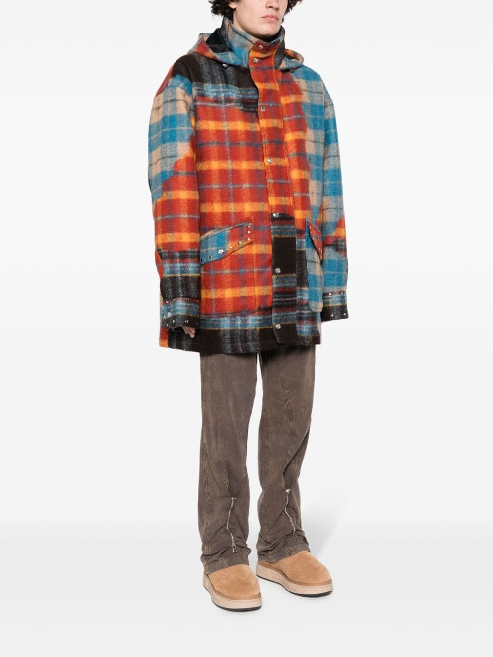 colour-block plaid coat - 1
