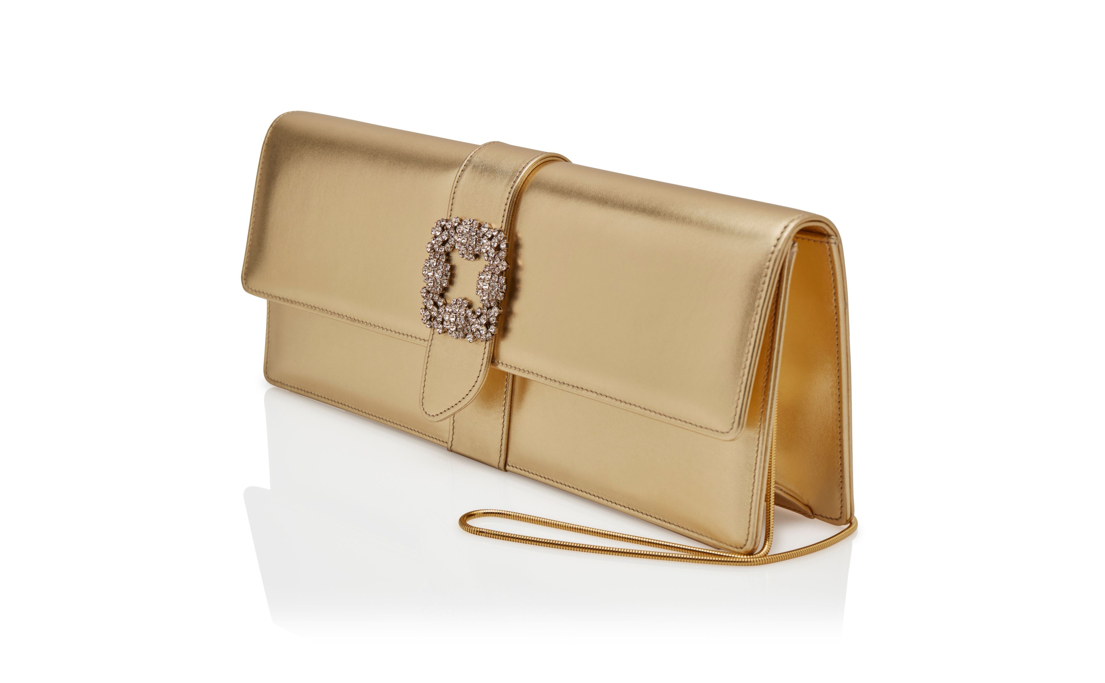 Gold Nappa Leather Jewel Buckle Clutch - 3