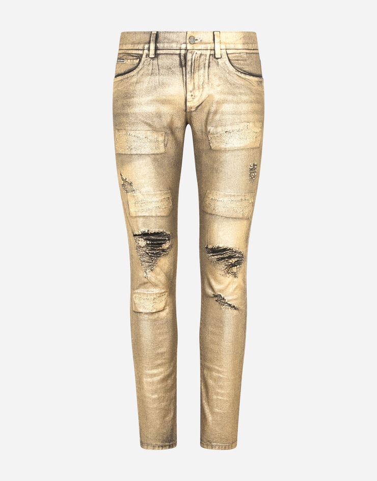 Black skinny stretch jeans with gold coating - 3