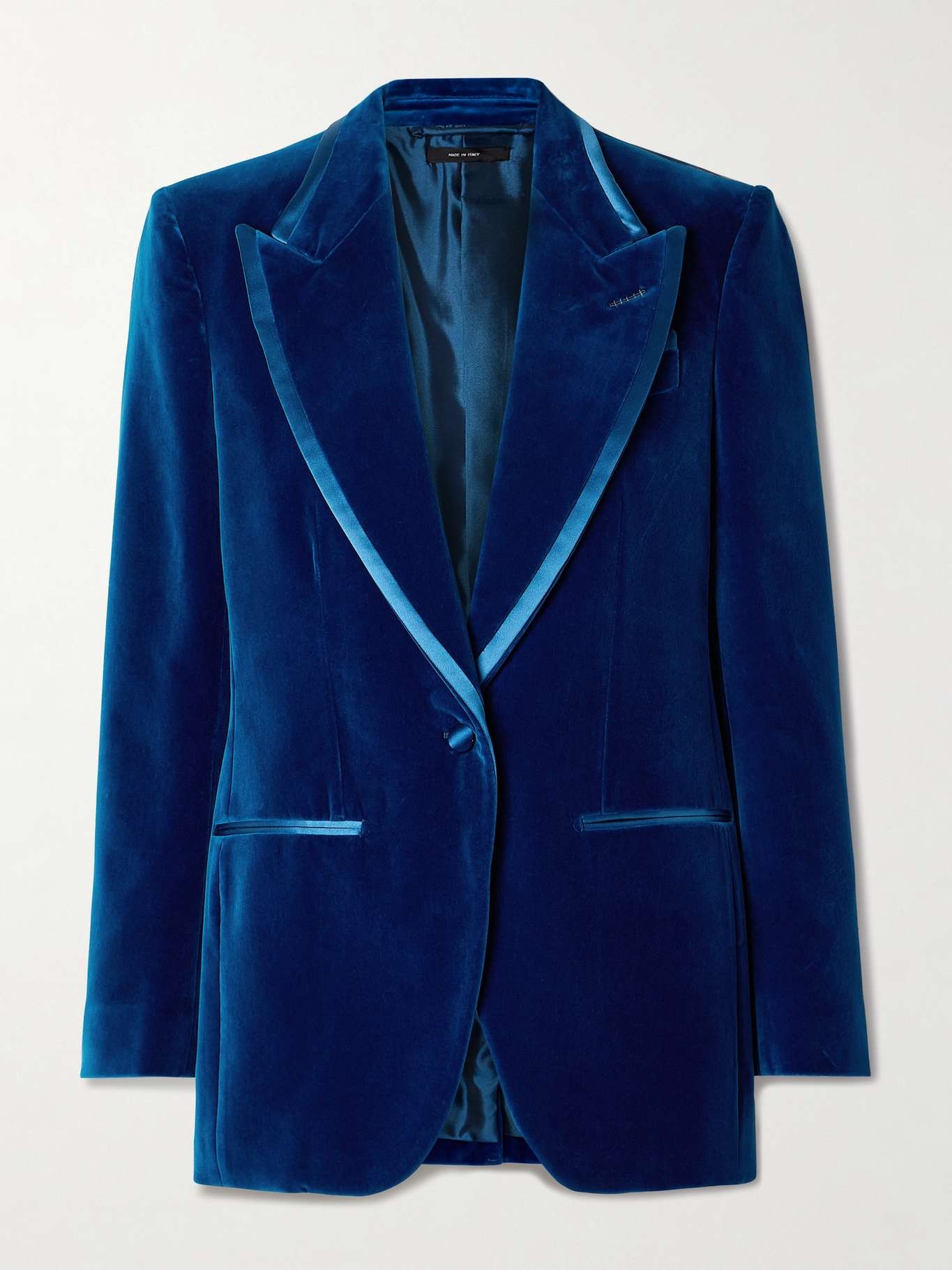 Silk satin-trimmed cotton-velvet blazer - 1