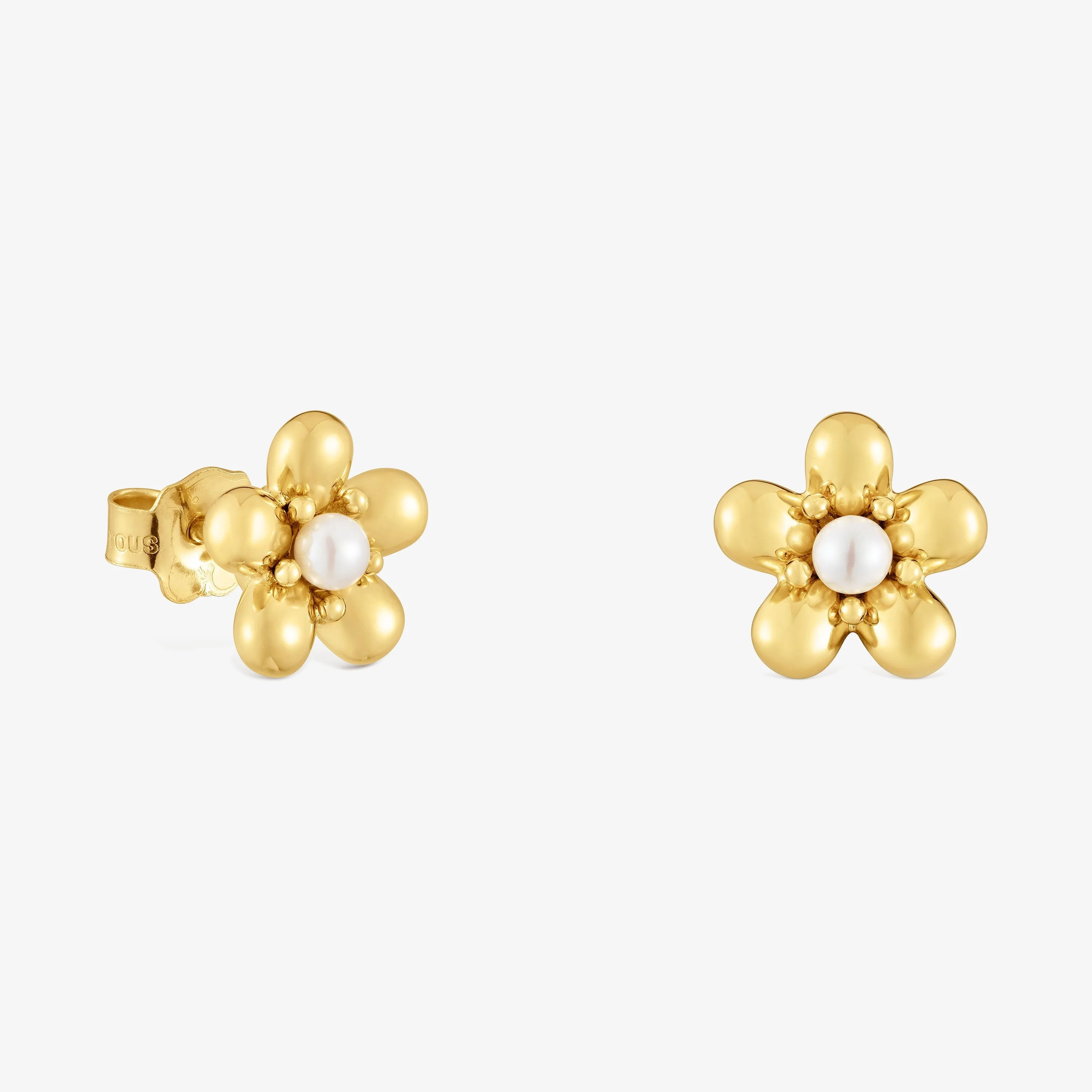 18K solid gold Earrings with 10 mm cultured pearls Daisy - 1