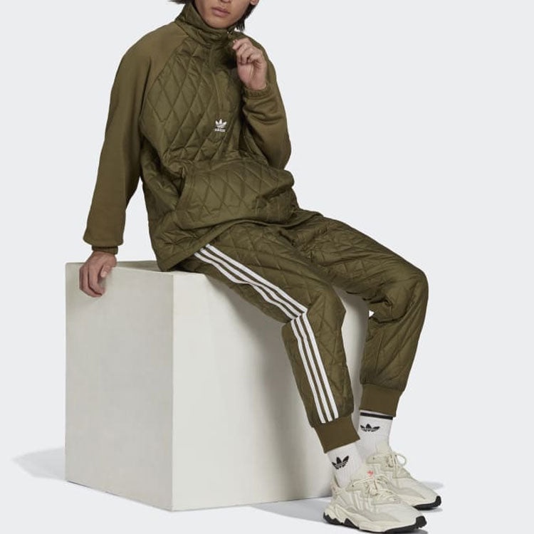 Men's adidas originals Embroidered Logo Stripe Design Casual Sports Pants/Trousers/Joggers Olive Gre - 2