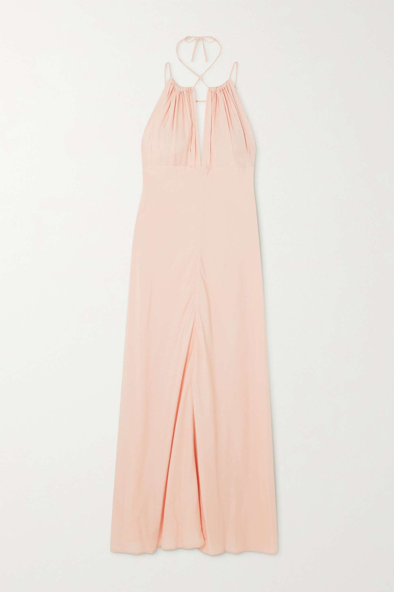 Gathered woven halterneck maxi dress 1