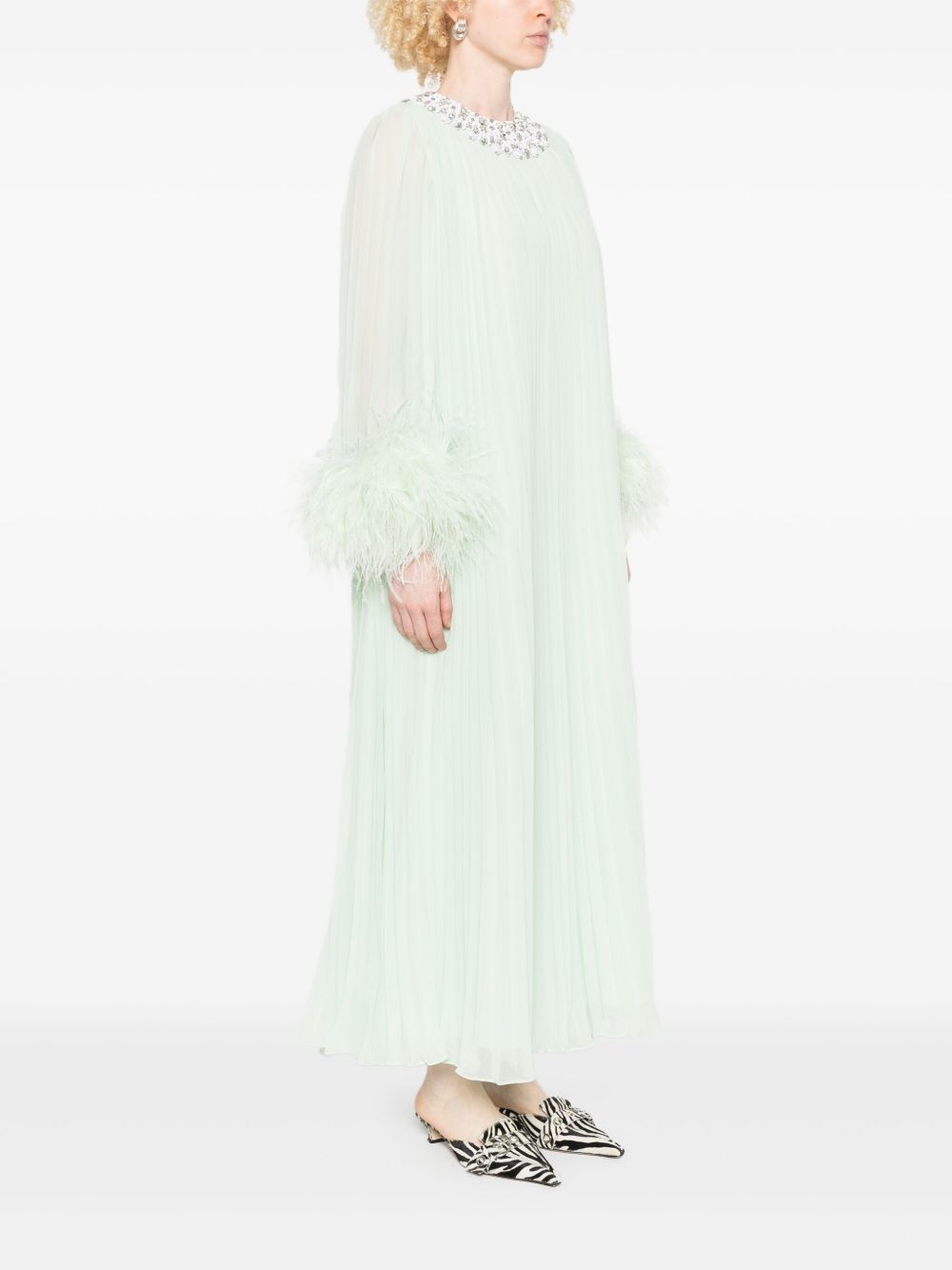 feather-trim chiffon dress - 3