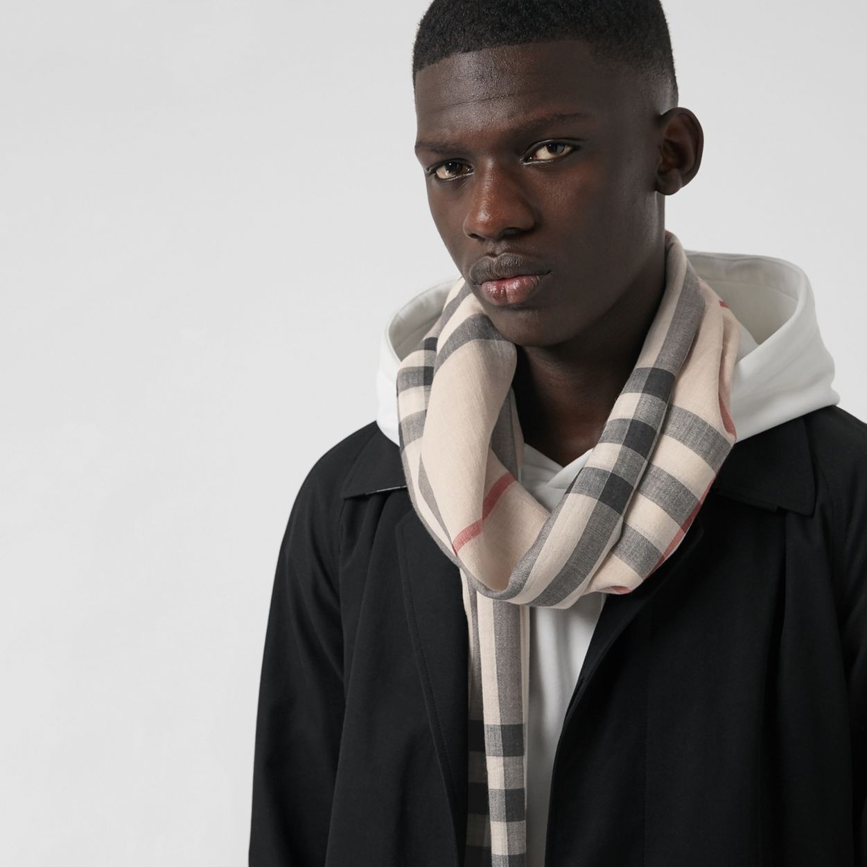 Lightweight Check Wool and Silk Scarf - 8