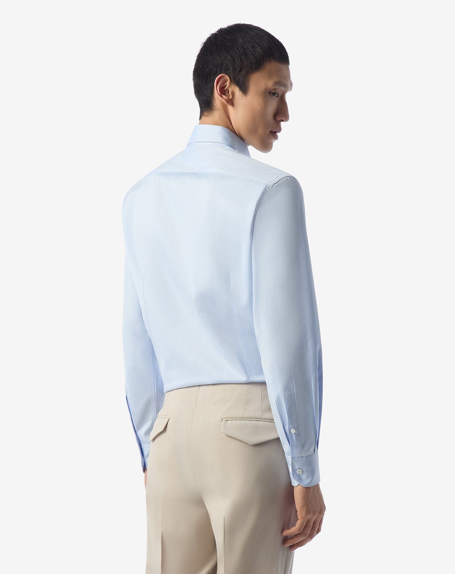 Light blue cotton shirt with honeycomb micro-pattern - 3