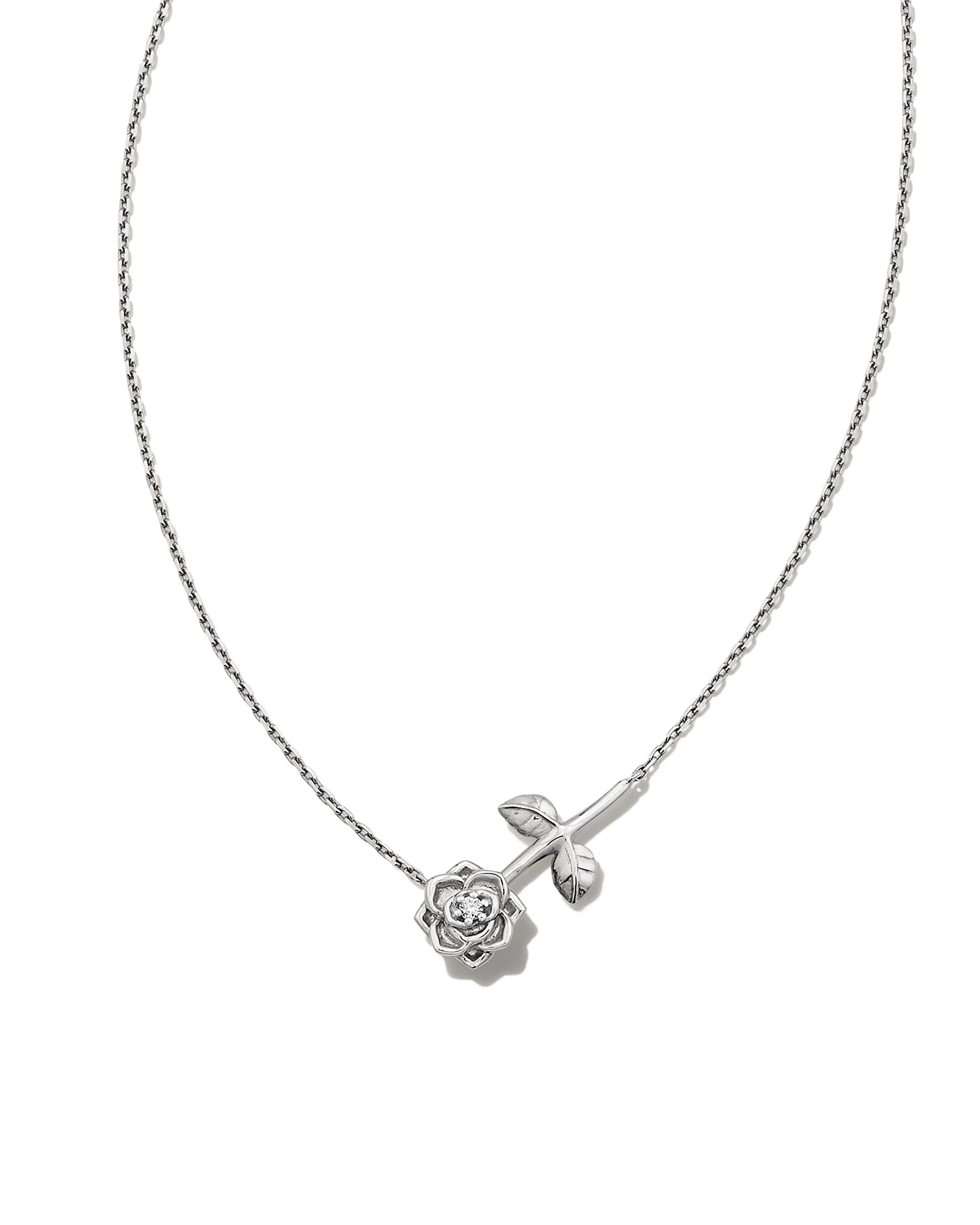 Ansel Rose 14k White Gold Pendant Necklace in White Diamond - 1