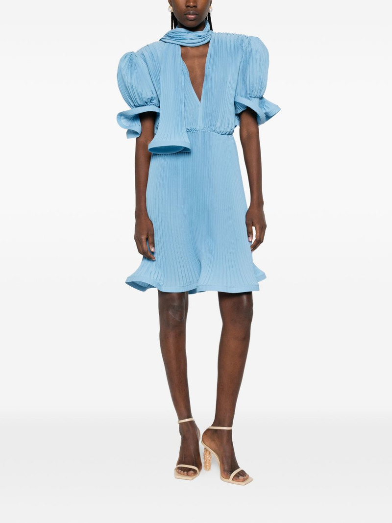 ROWEN ROSE pleated puffy-sleeve midi dress outlook