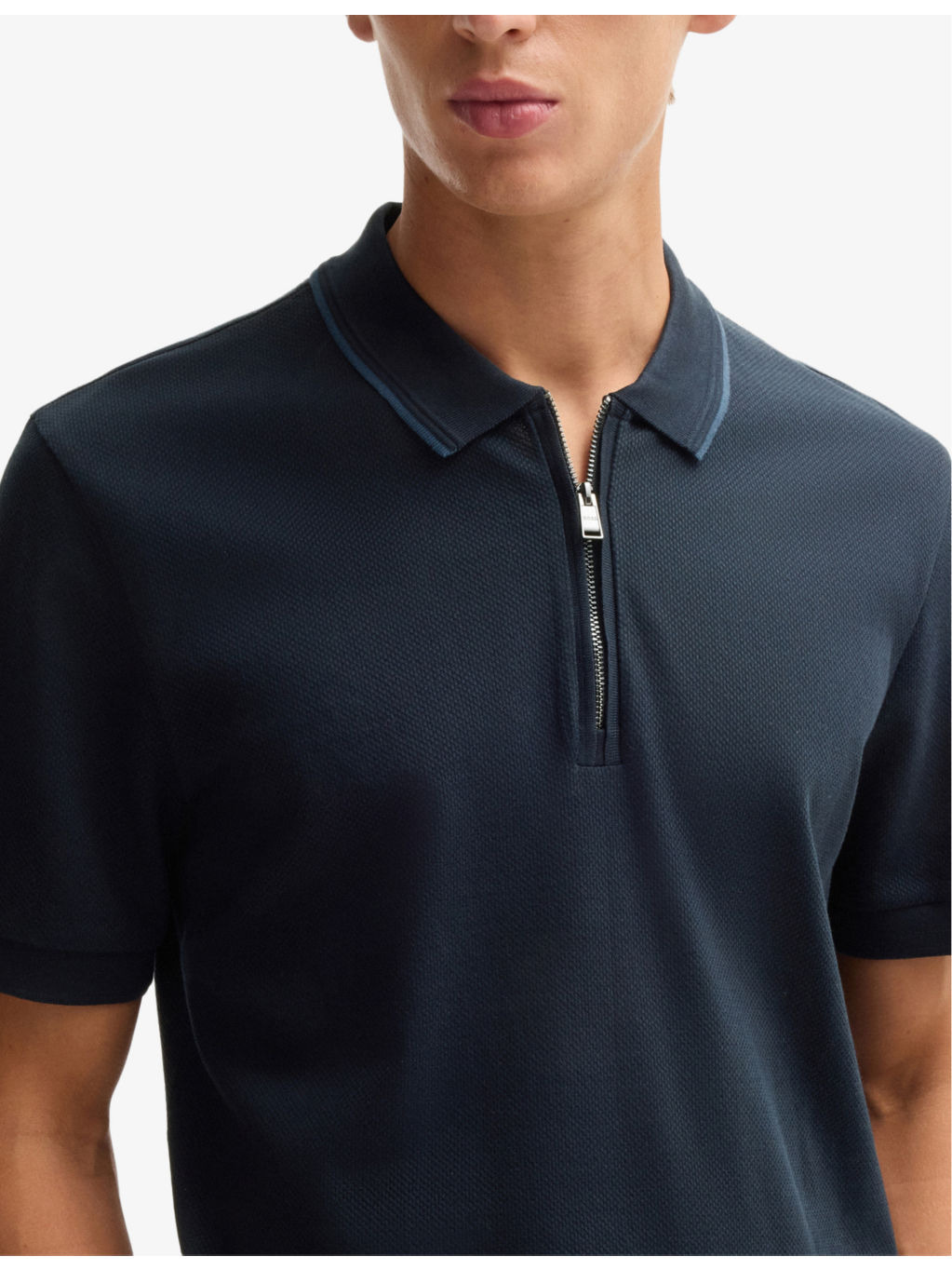 Short-sleeved zip-up cotton polo shirt - 5